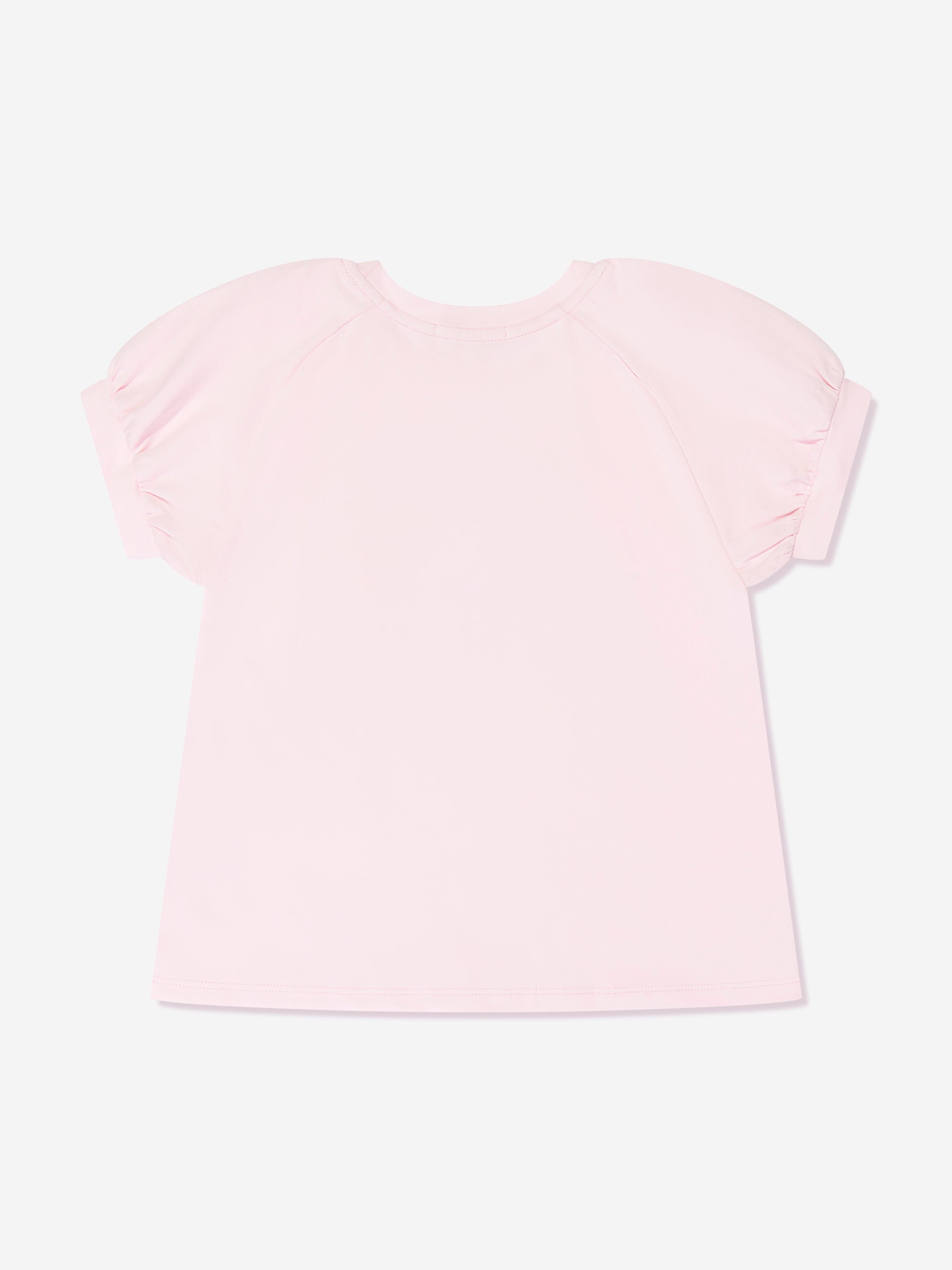 Escada Girls Embroidered Logo T-Shirt in Pink