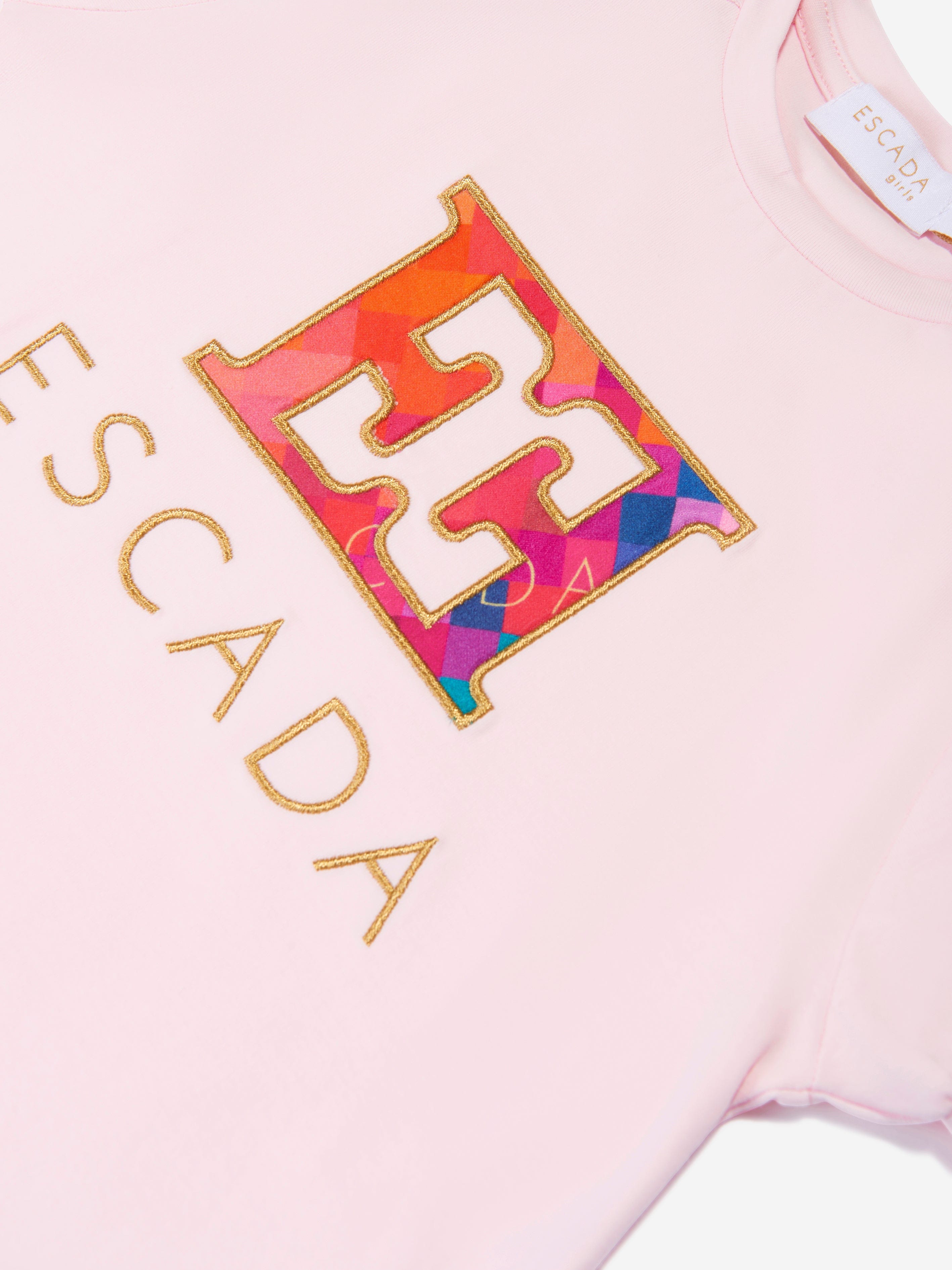 Escada Girls Embroidered Logo T-Shirt in Pink