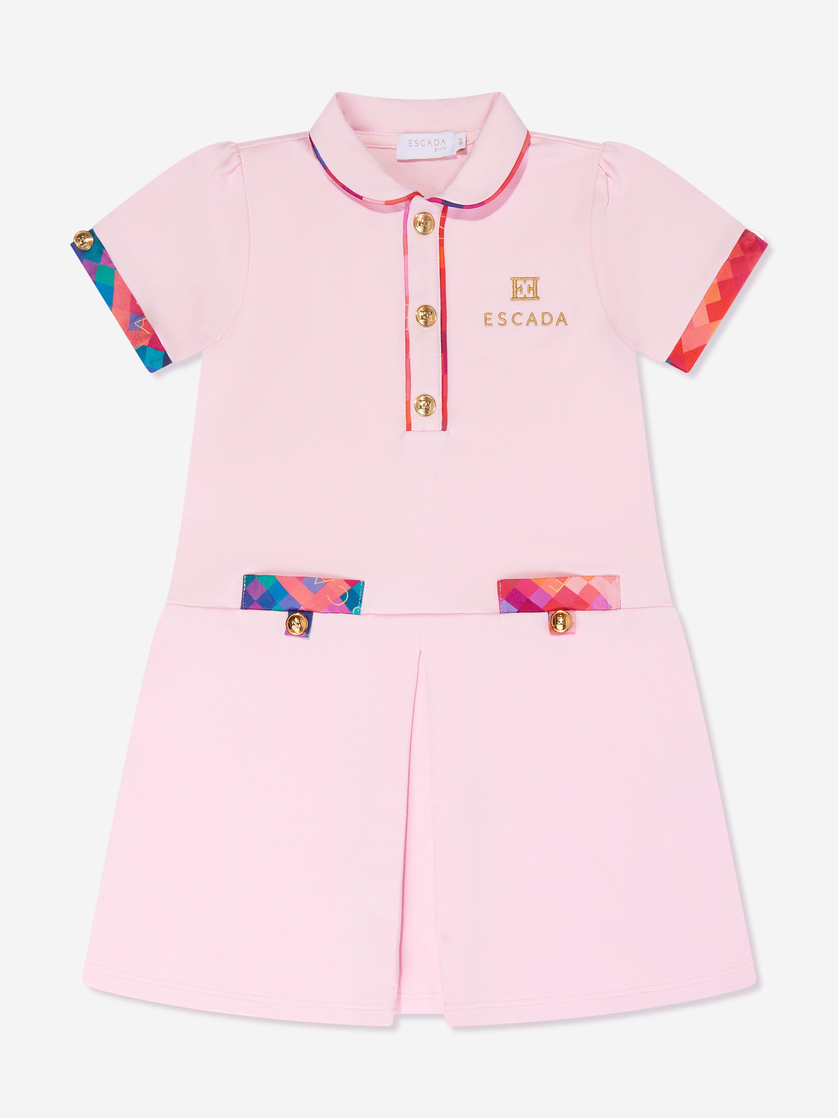 Escada Girls Embroidered Logo Dress in Pink