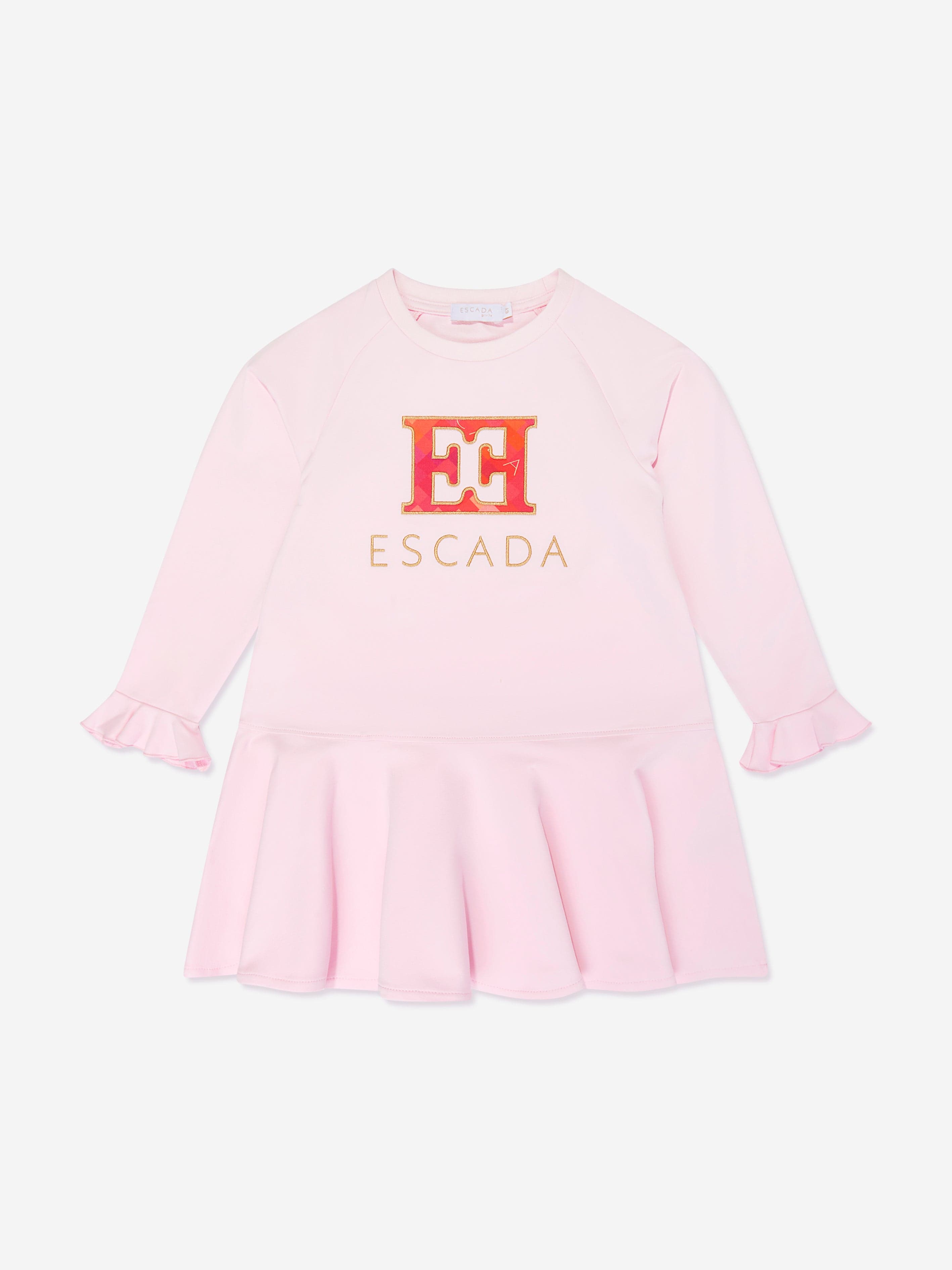 Escada Girls Embroidered Logo Sweater Dress in Pink