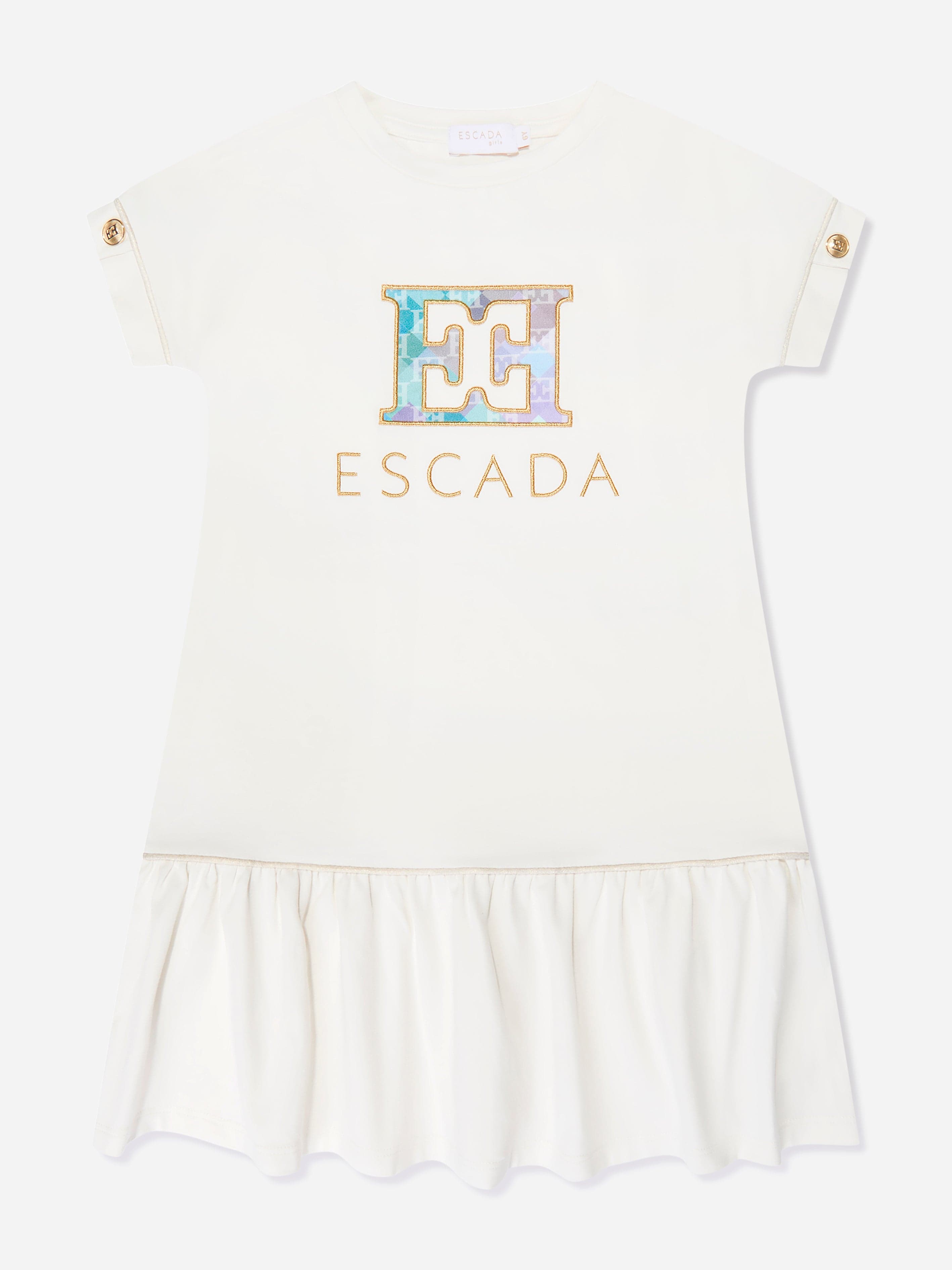 Escada Girls Embroidered Logo T-Shirt Dress in White