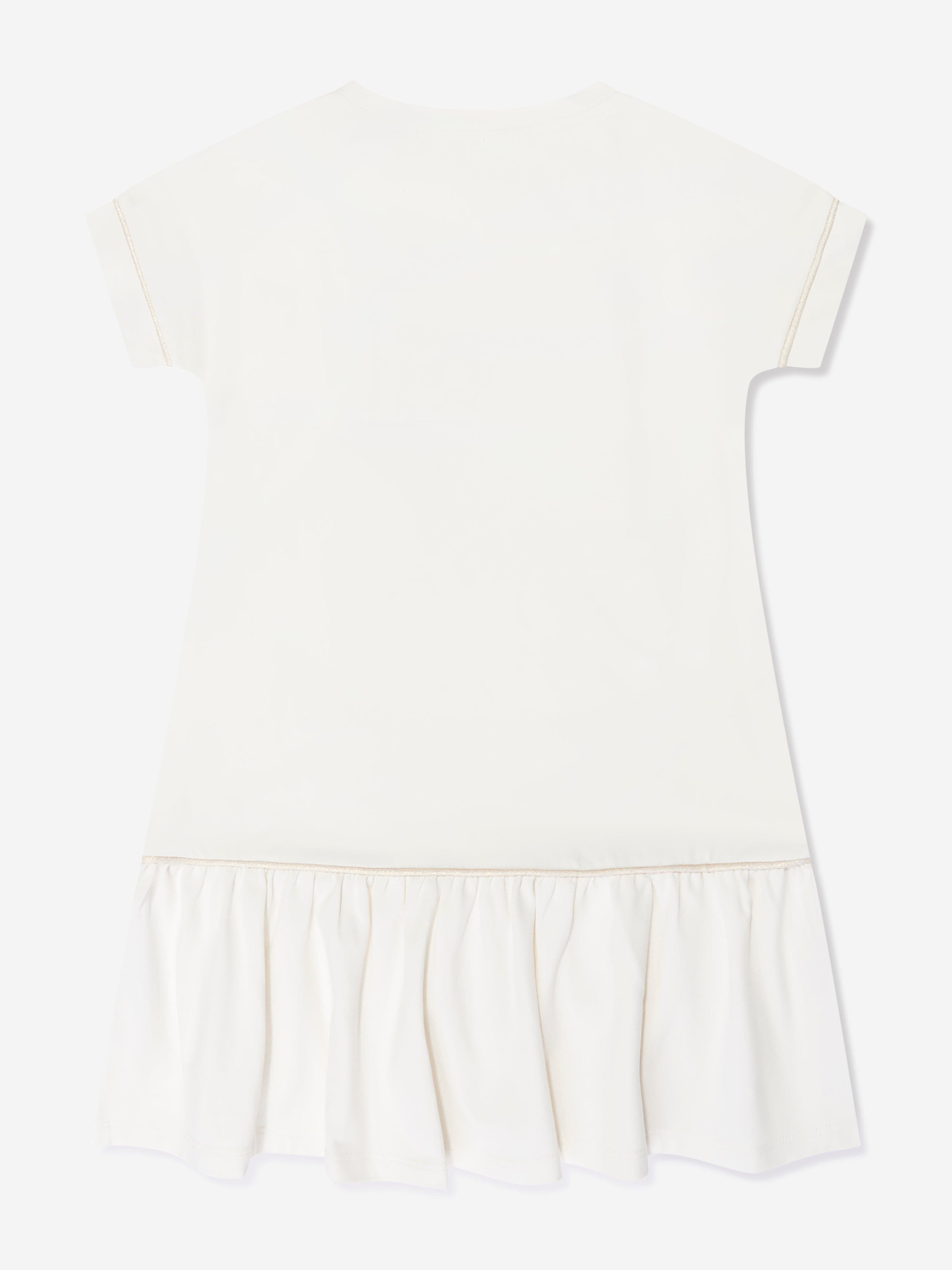 Escada Girls Embroidered Logo T-Shirt Dress in White