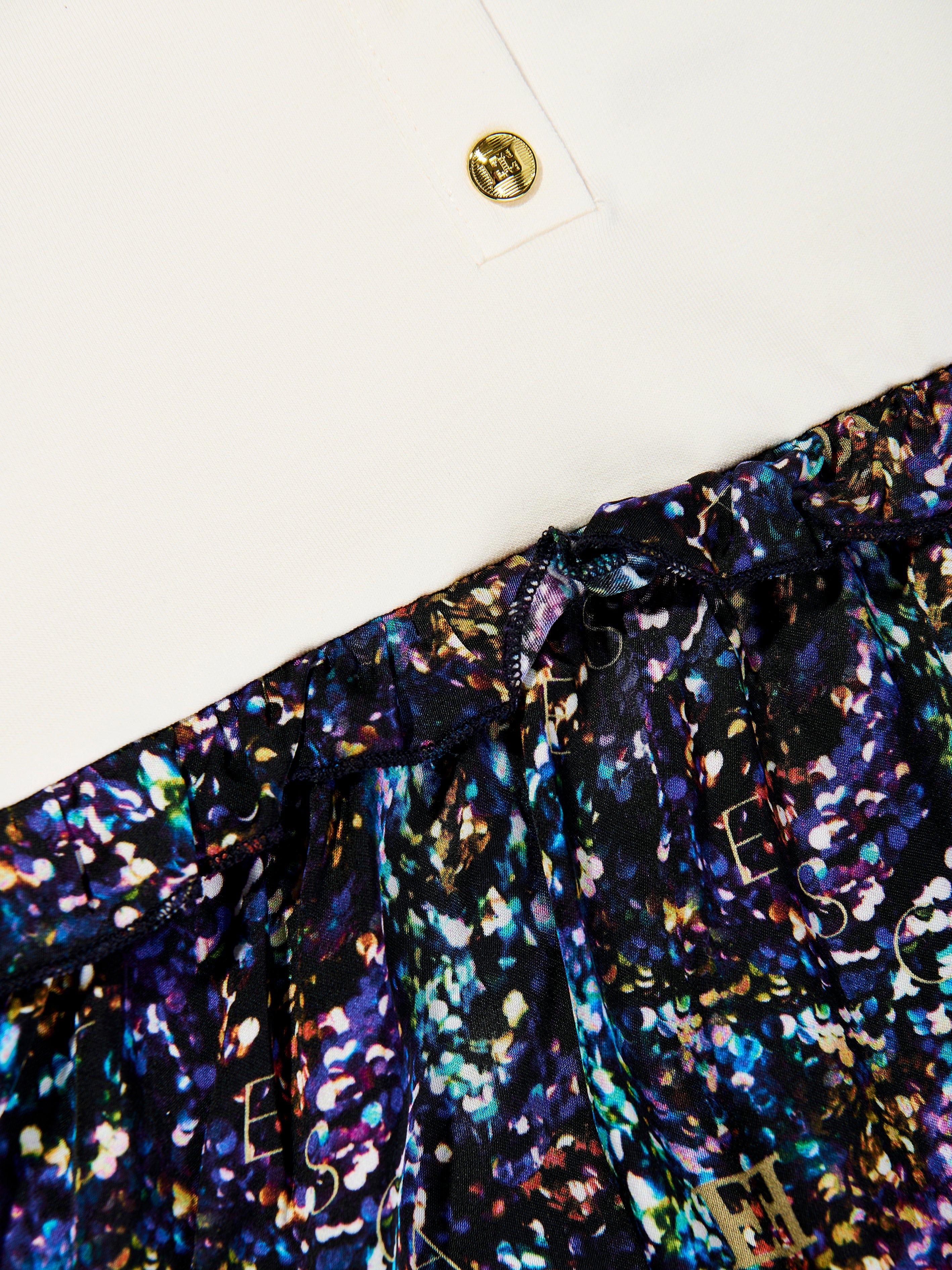 Escada Girls Bi-material Printed Dress in Navy