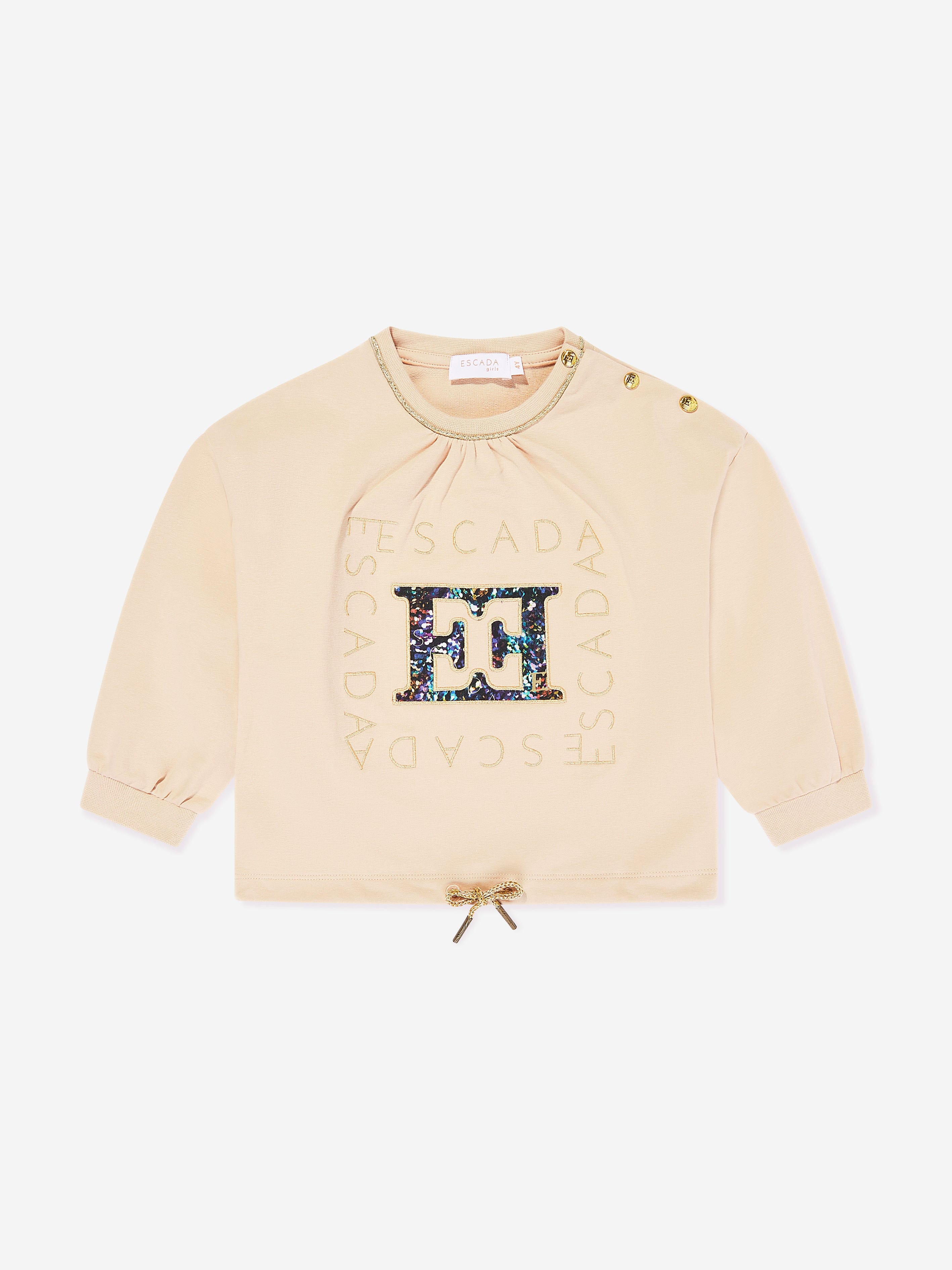 Escada Girls Embroidered Logo Sweatshirt in Beige