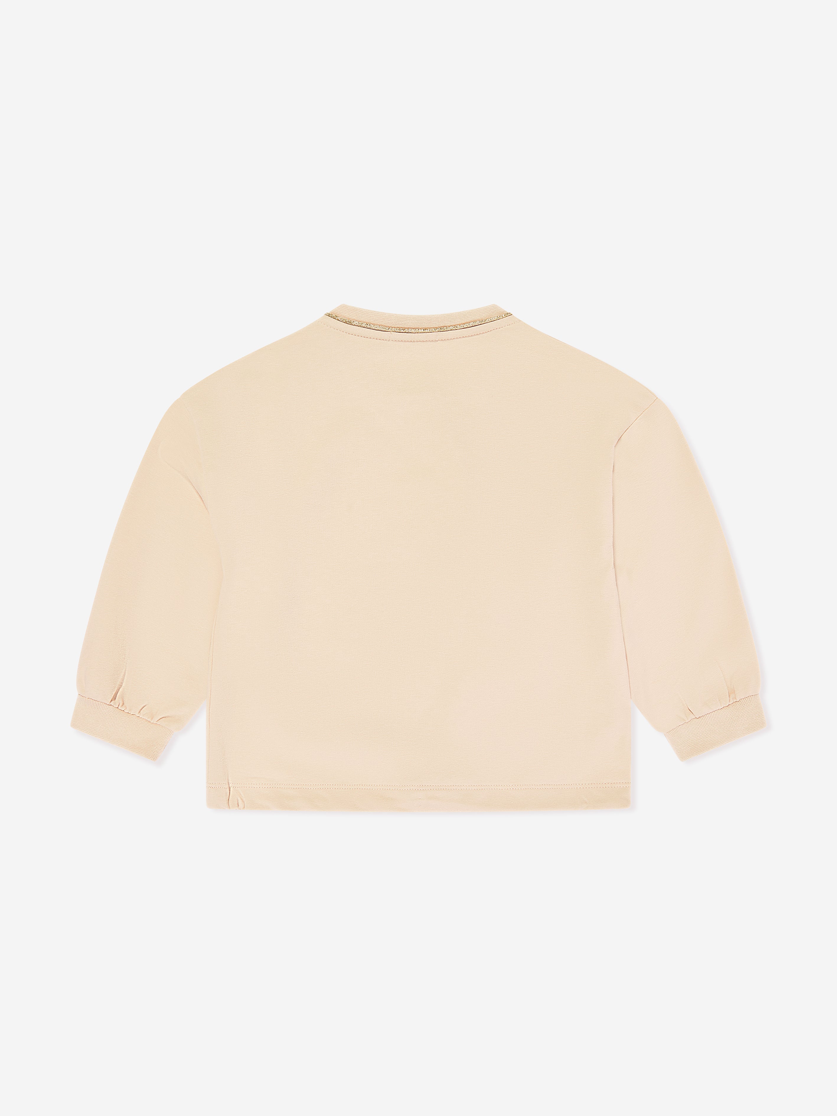 Escada Girls Embroidered Logo Sweatshirt in Beige