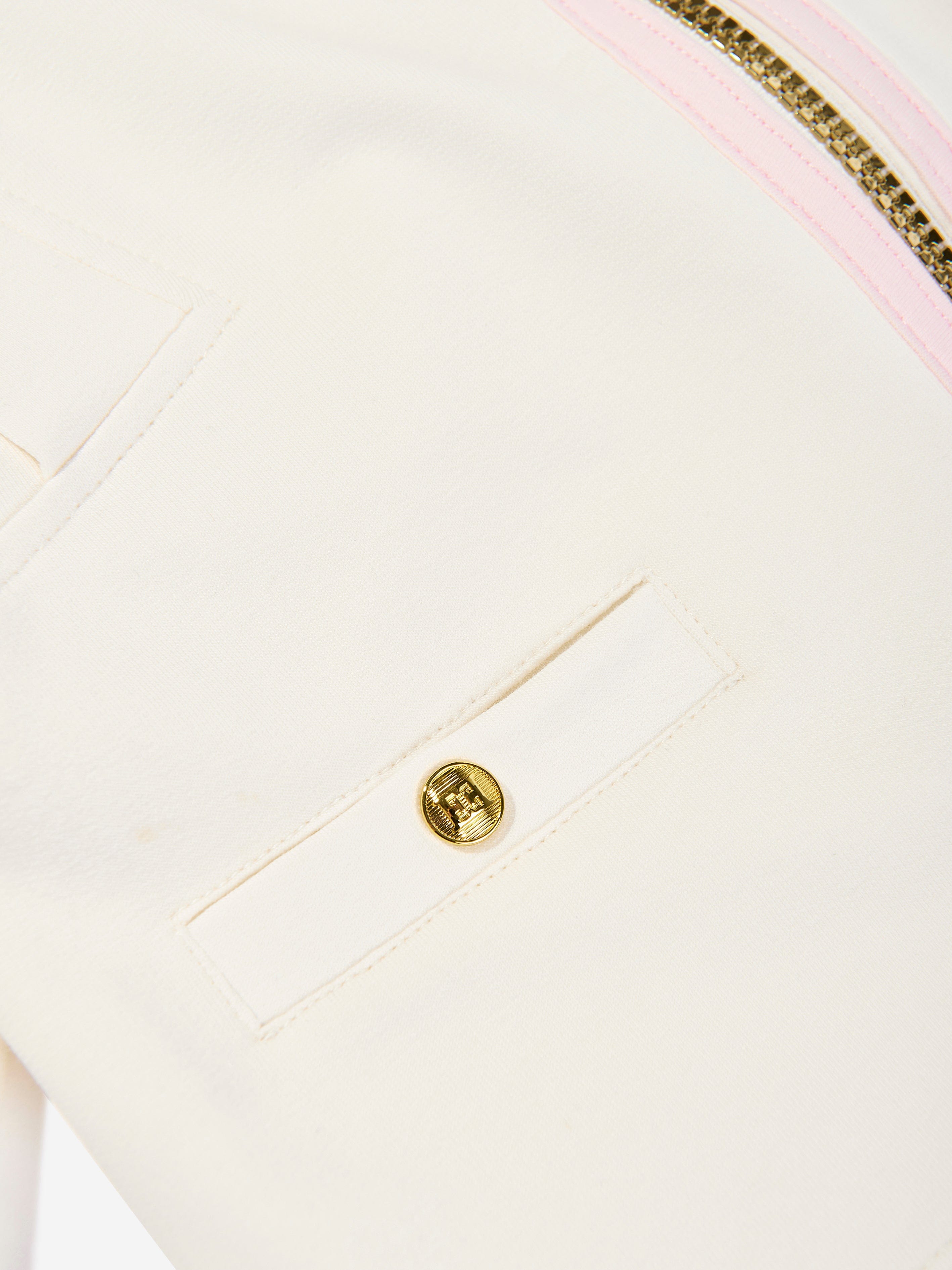 Escada Girls Logo Badge Zip Up Top in Ivory