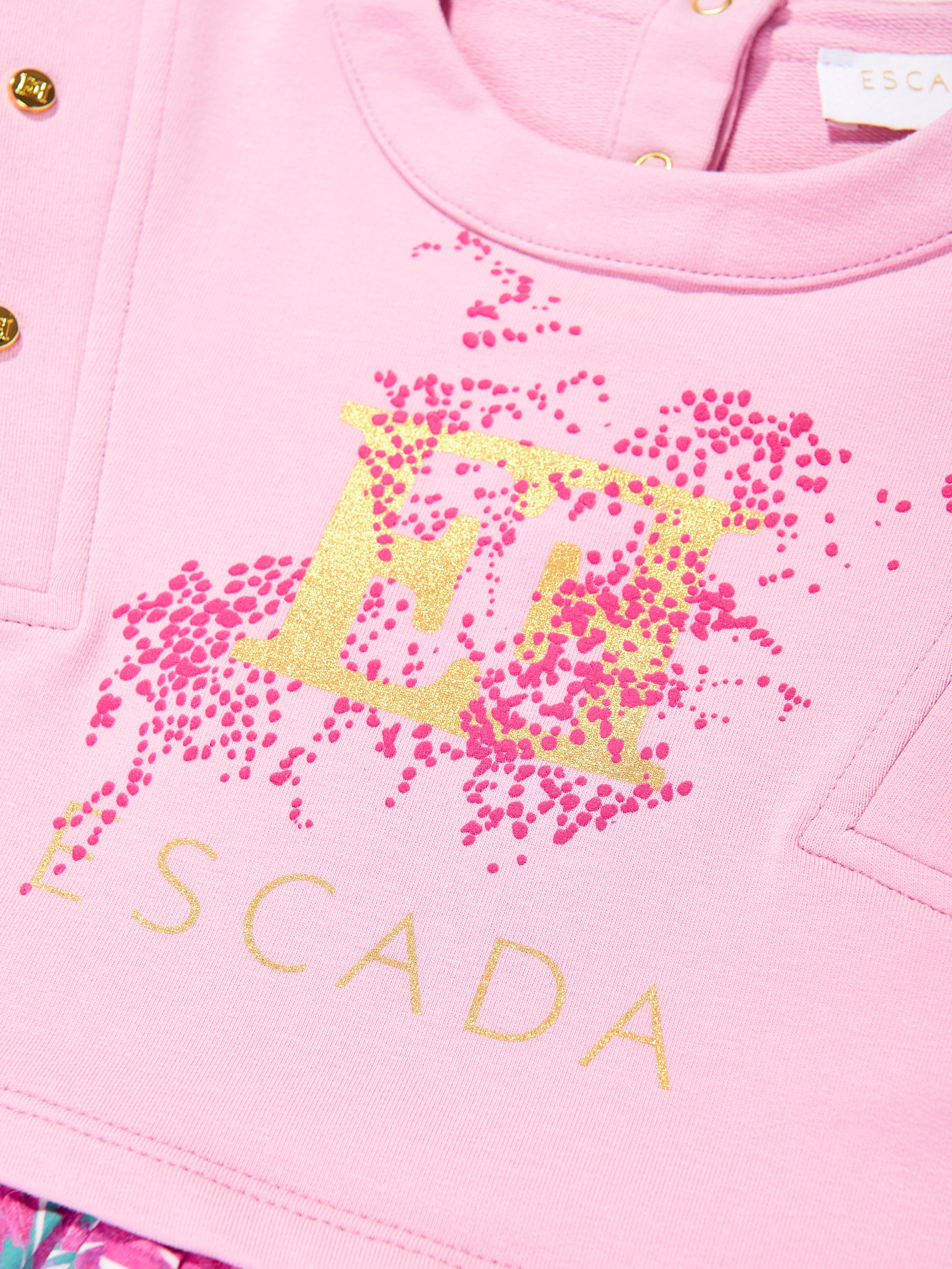 Escada Girls Bi-material Printed Logo Dress in Pink