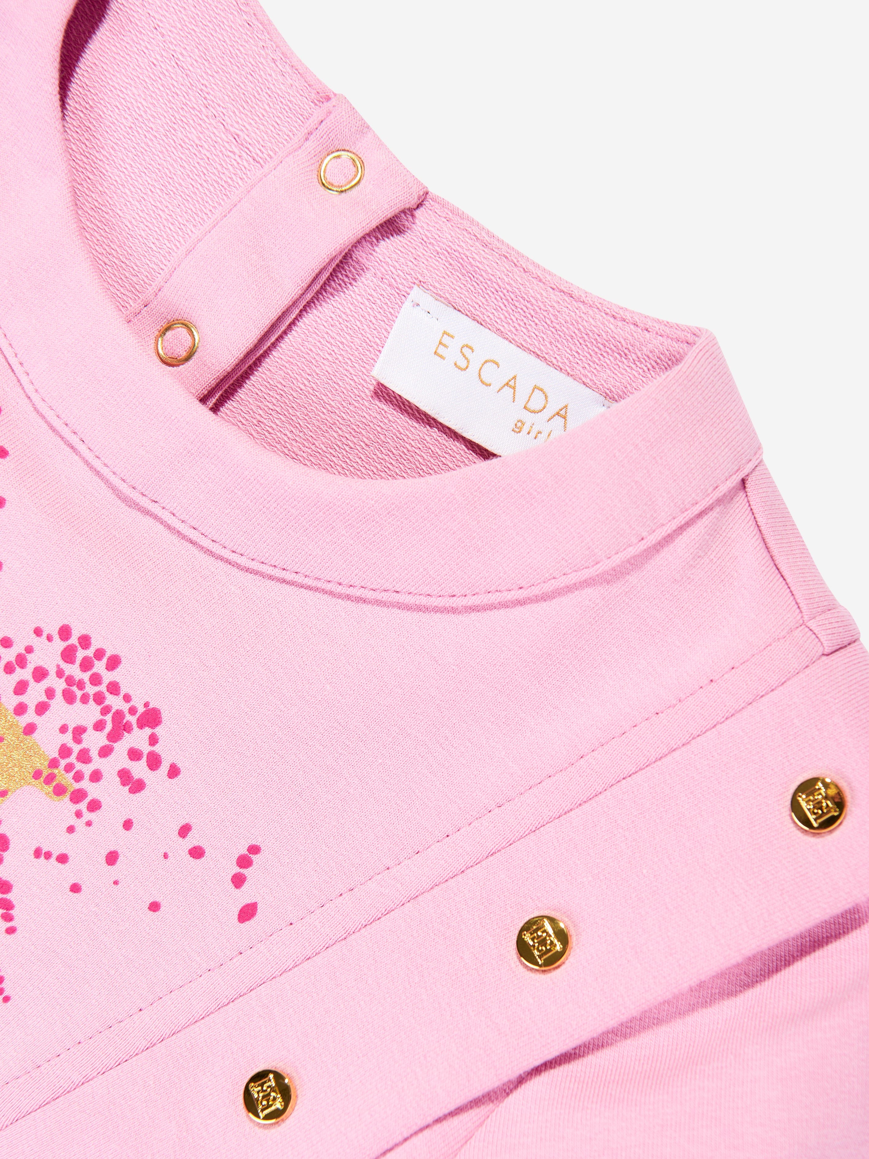 Escada Girls Bi-material Printed Logo Dress in Pink