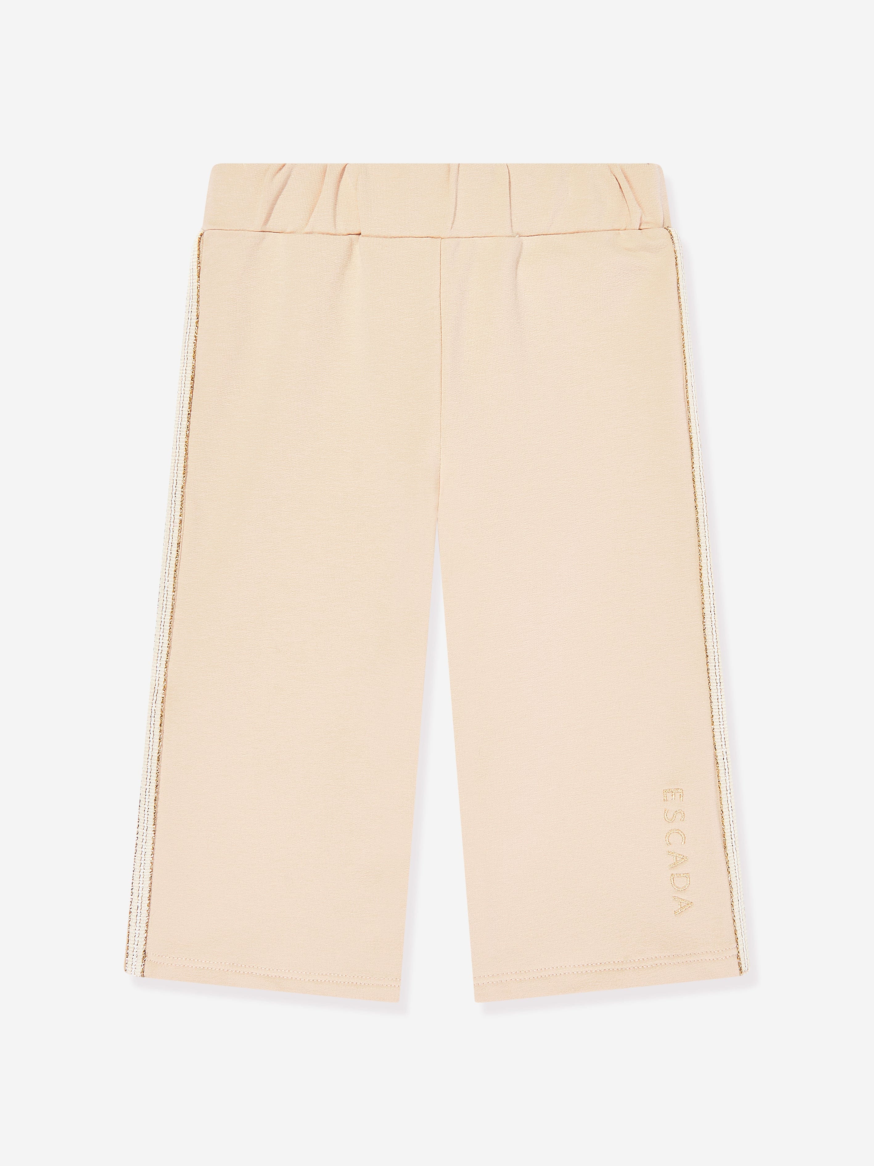Escada Baby Girls Embroidered Logo Jersey Trousers in Beige