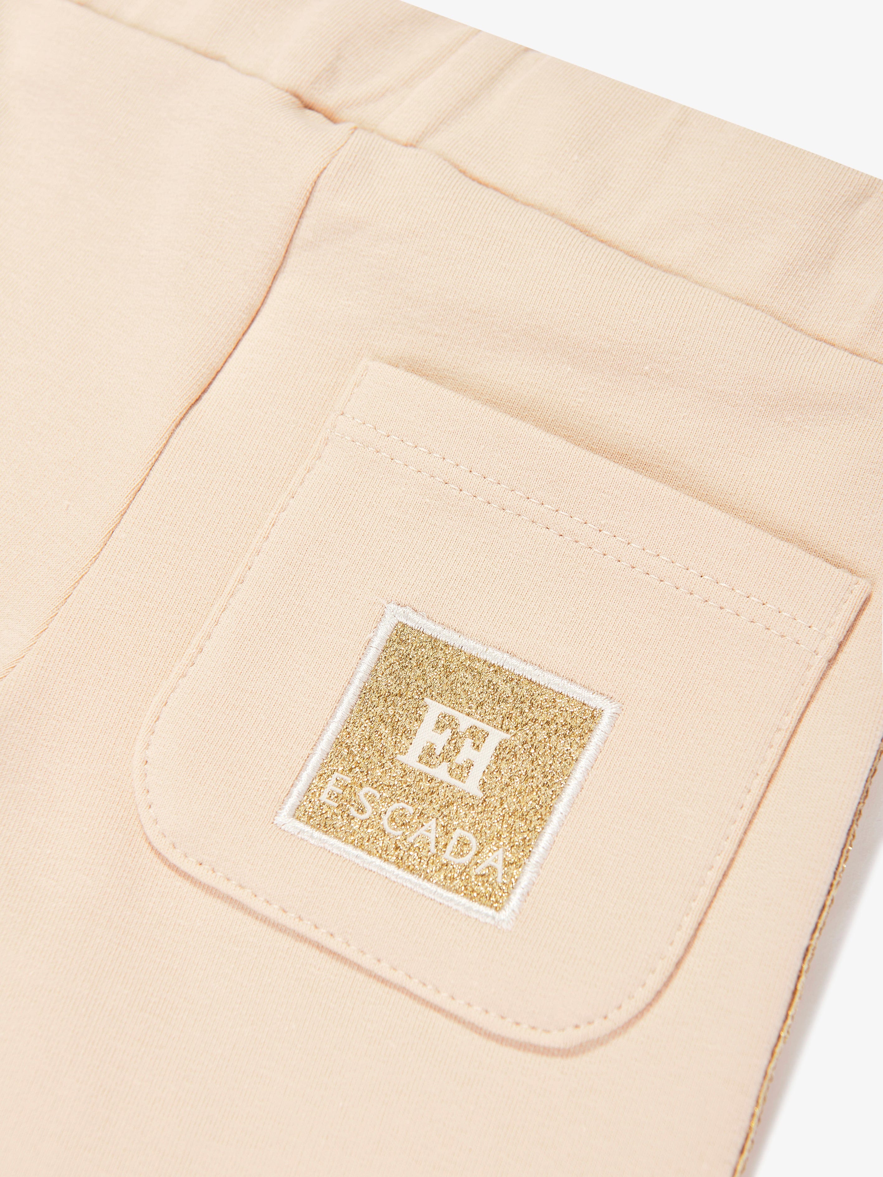 Escada Baby Girls Embroidered Logo Jersey Trousers in Beige