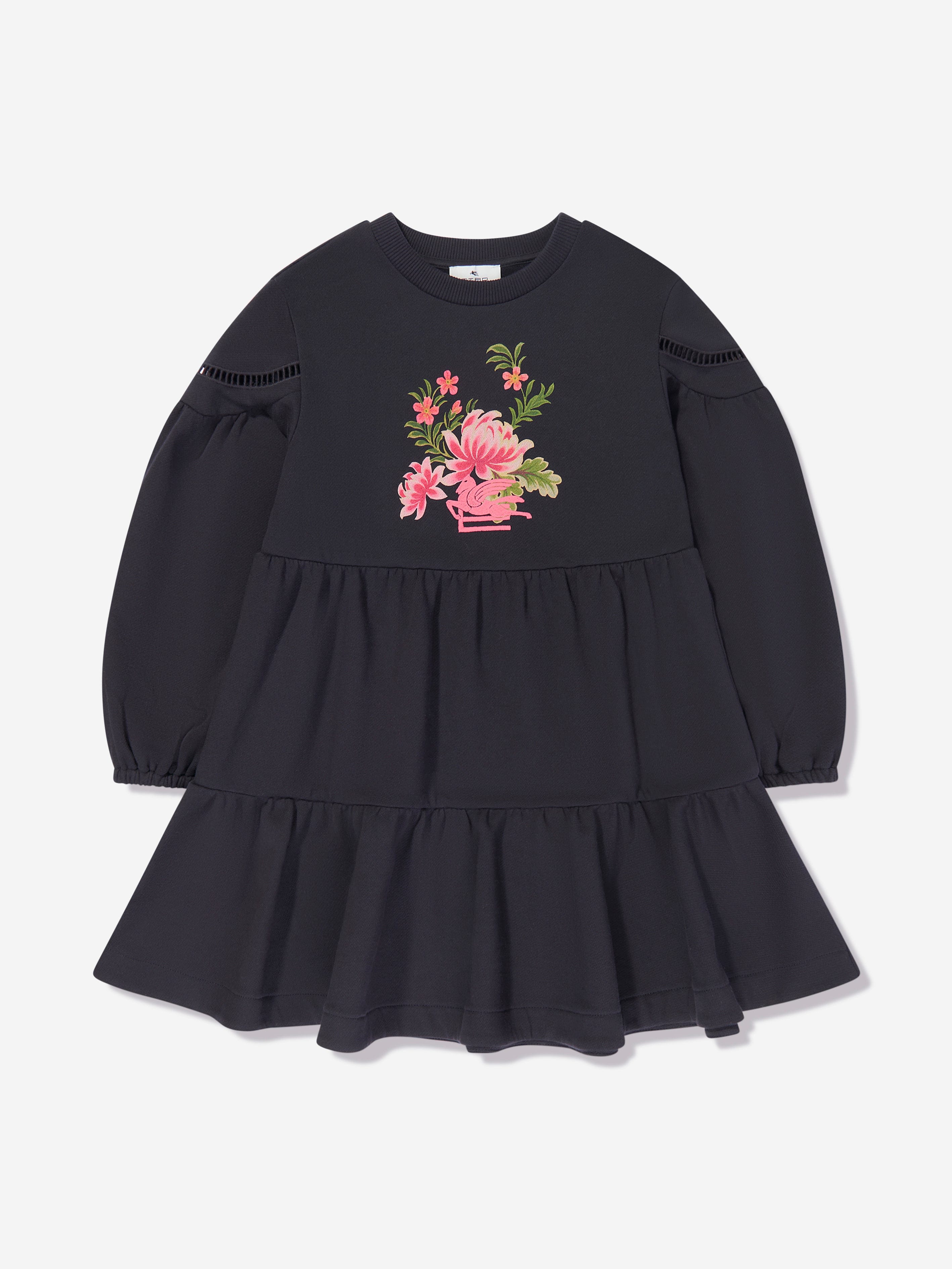 Etro Girls Flower Jersey Dress in Navy