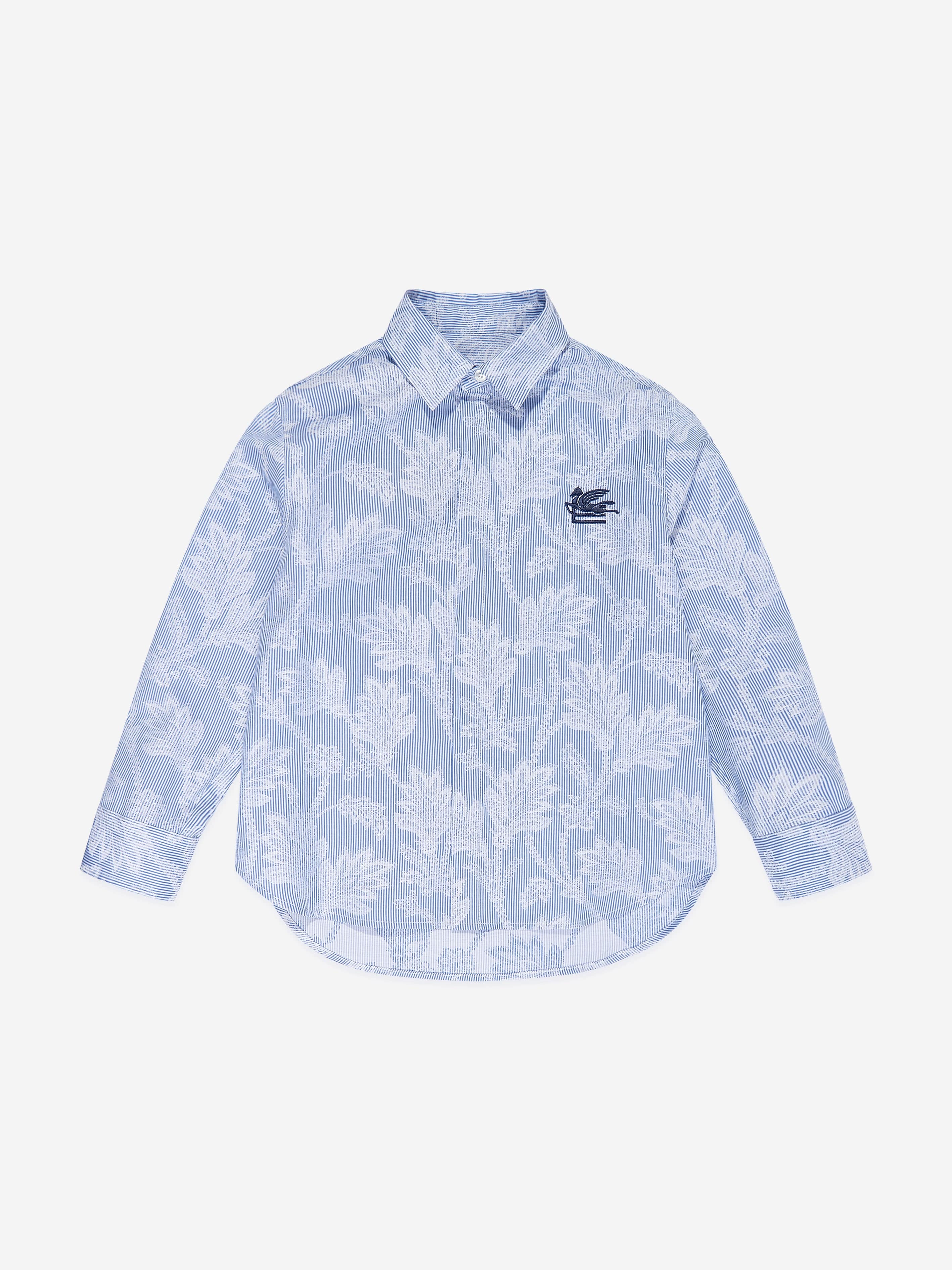 Etro Boys Jacquard Logo Shirt in Blue