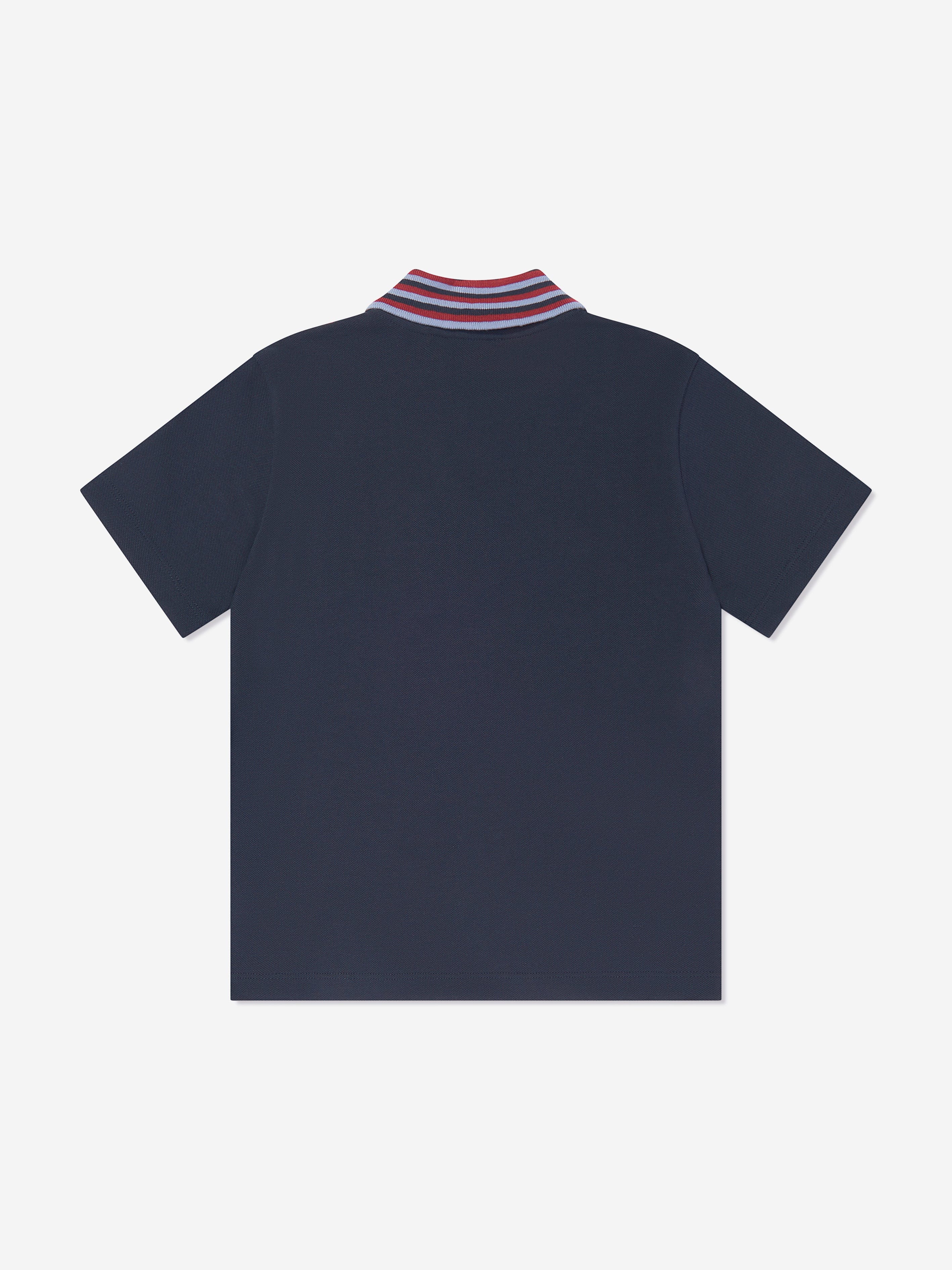 Etro Boys Striped Collar Polo Shirt in Navy