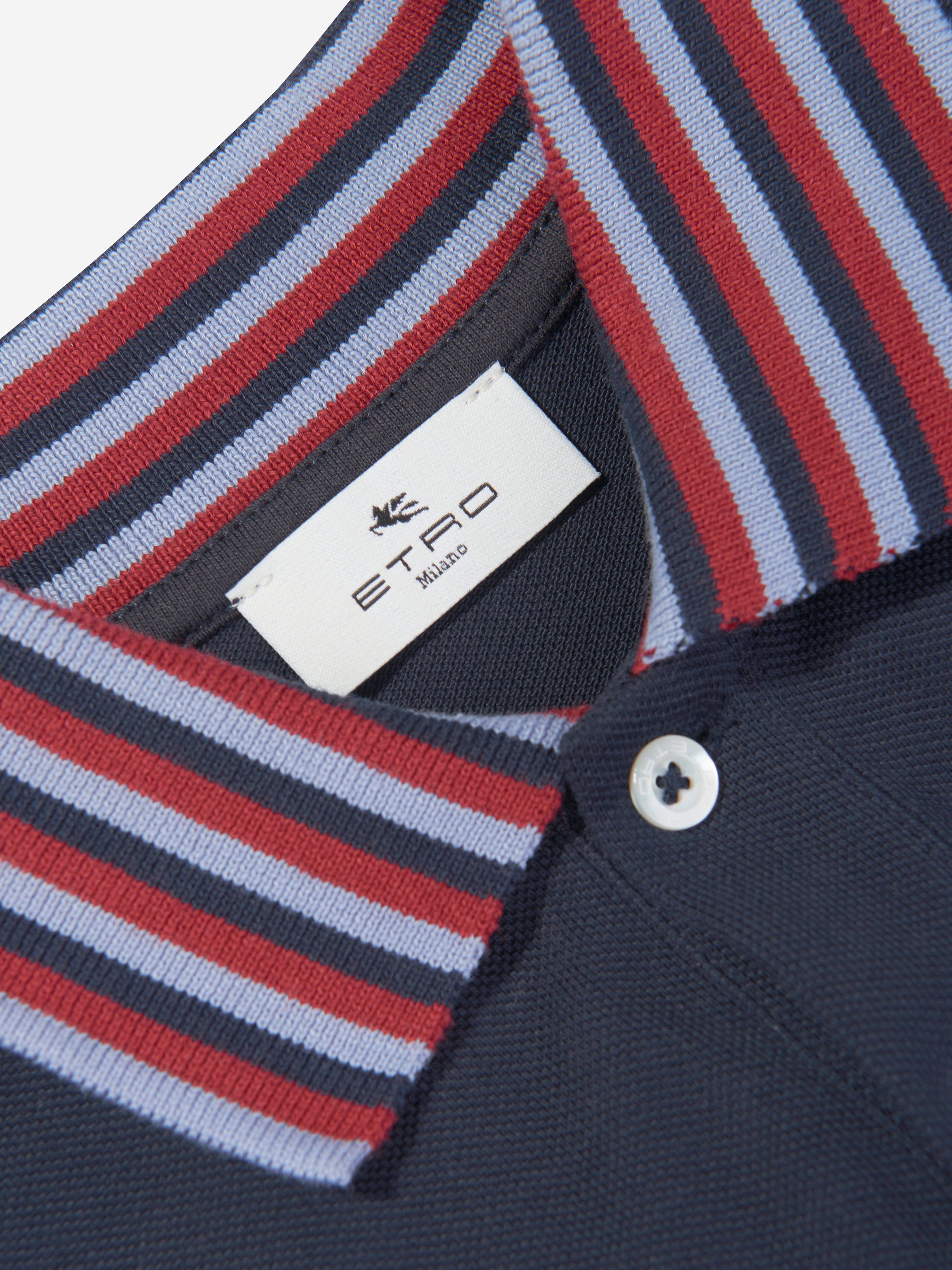 Etro Boys Striped Collar Polo Shirt in Navy