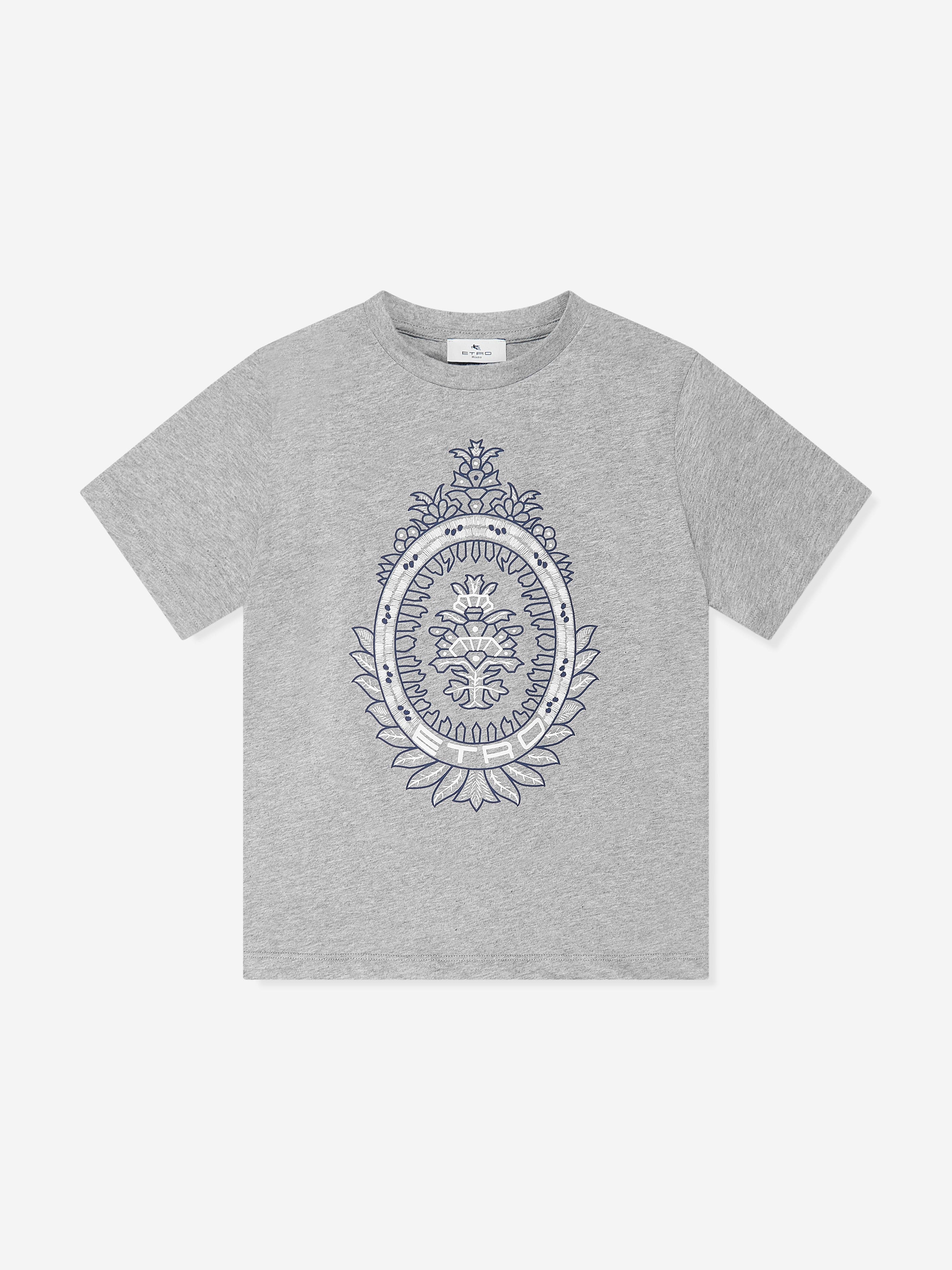 Etro Boys Crest Logo T-Shirt in Grey