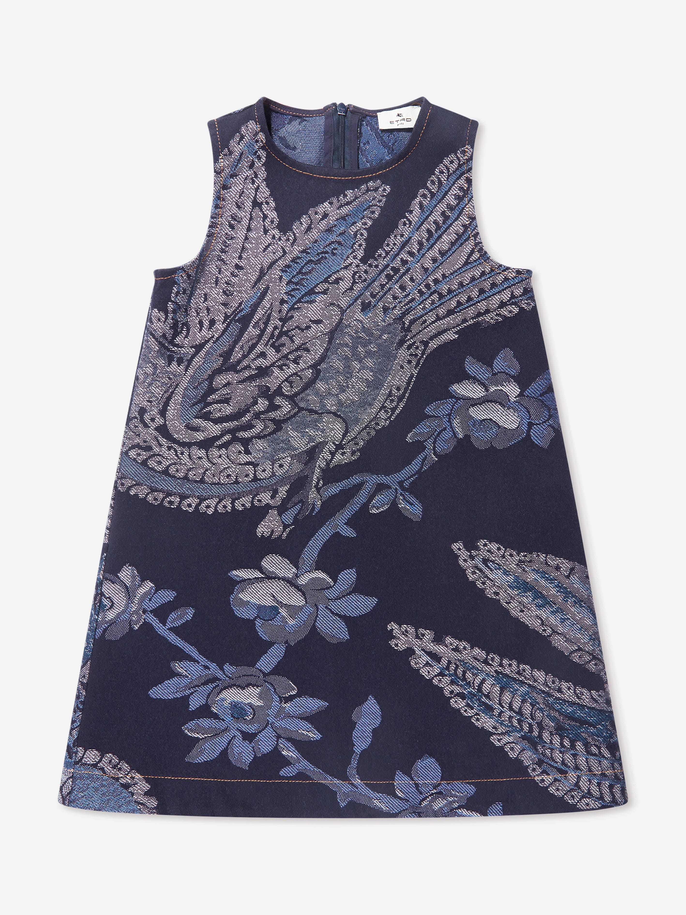 Etro Girls Jacquard Bird And Flower Dress in Navy