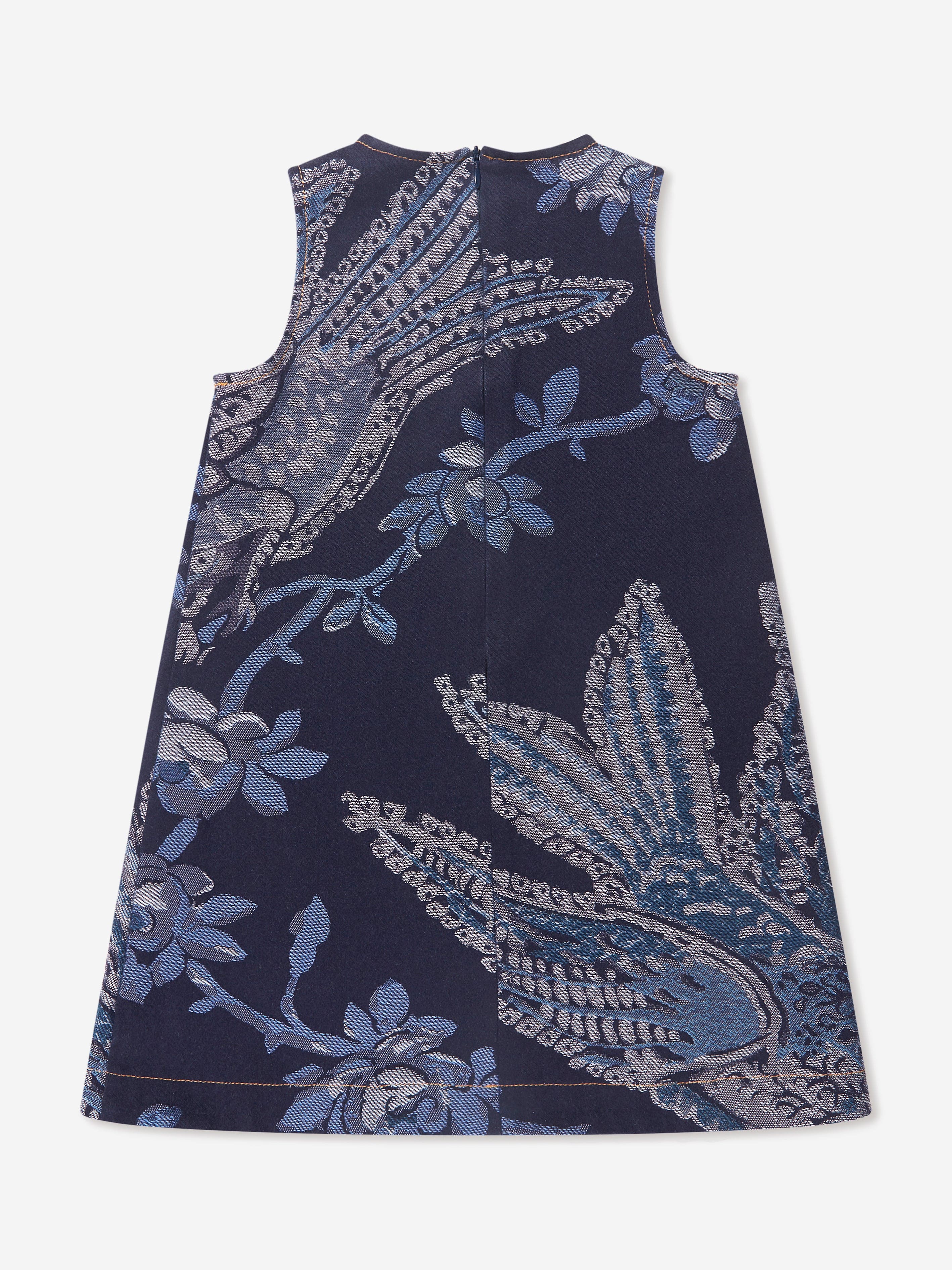 Etro Girls Jacquard Bird And Flower Dress in Navy