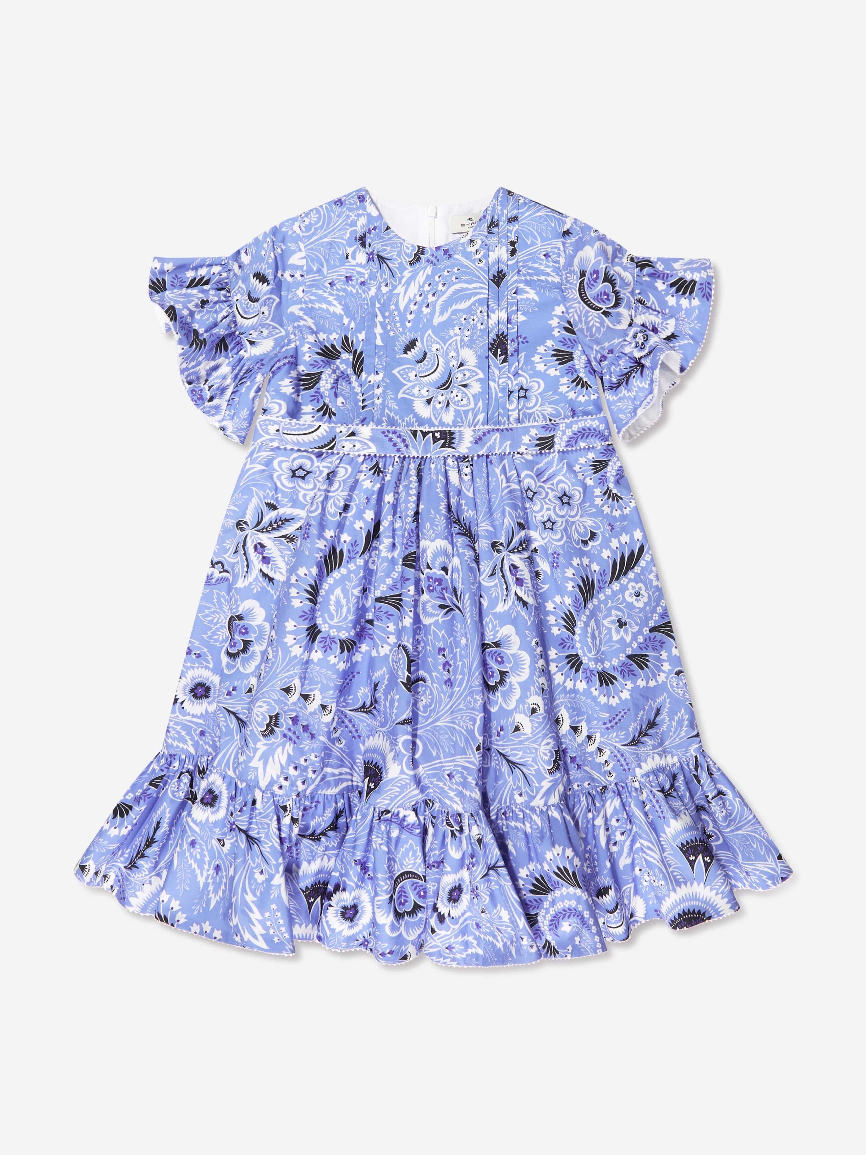 Etro Girls Floral Paisley Dress in Blue