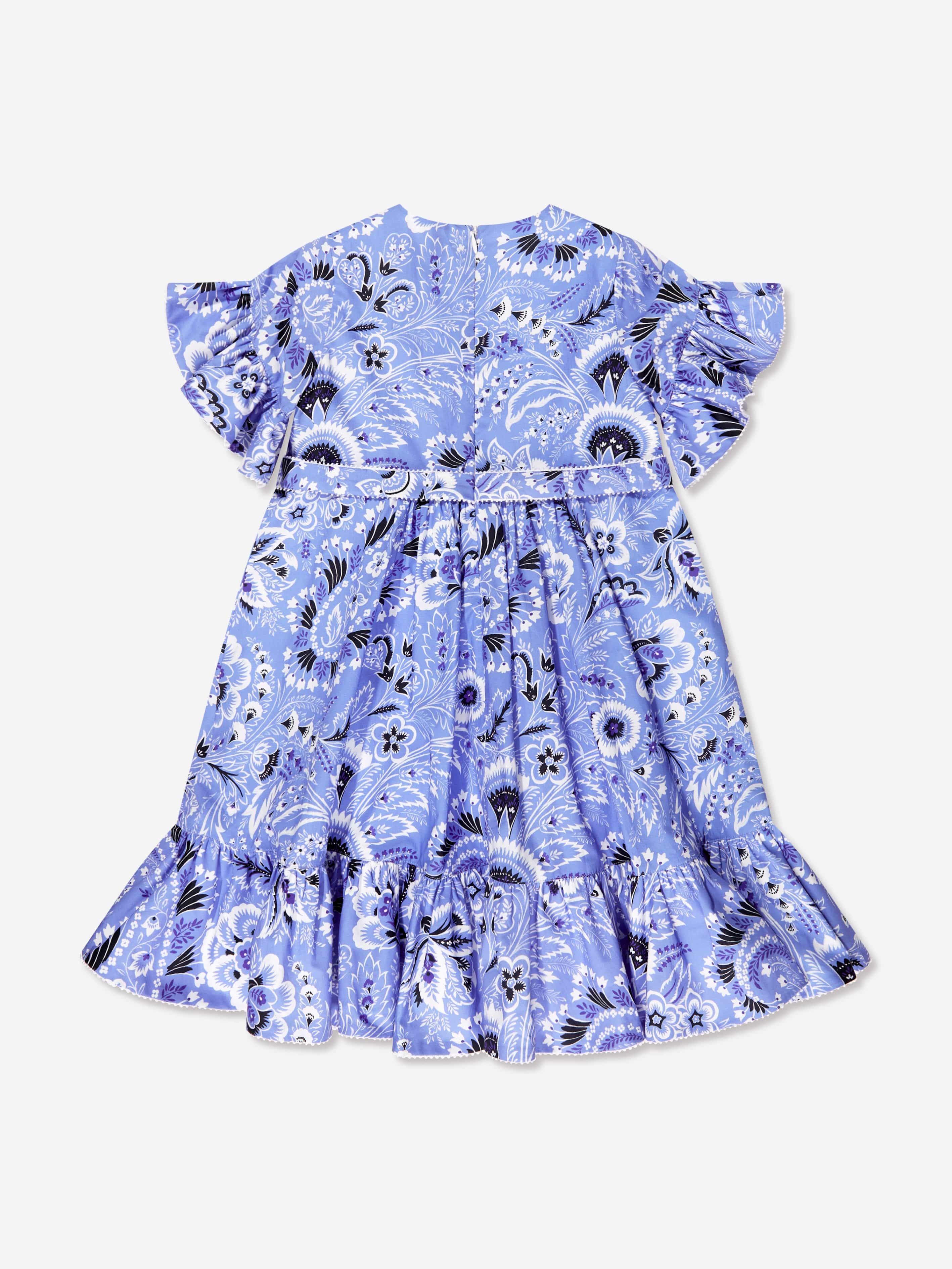 Etro Girls Floral Paisley Dress in Blue