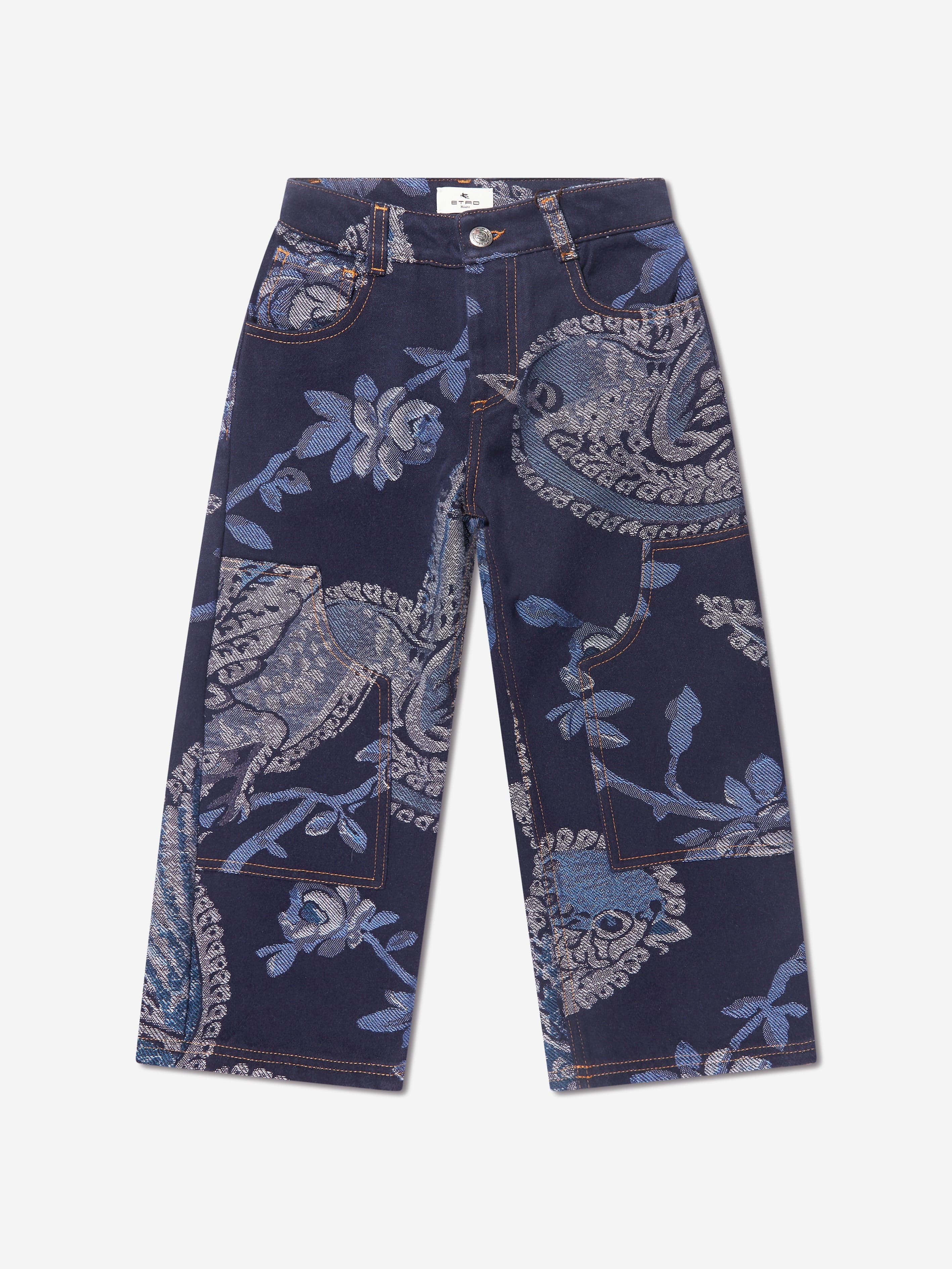 Etro Boys Jacquard Bird And Flower Trousers in Navy