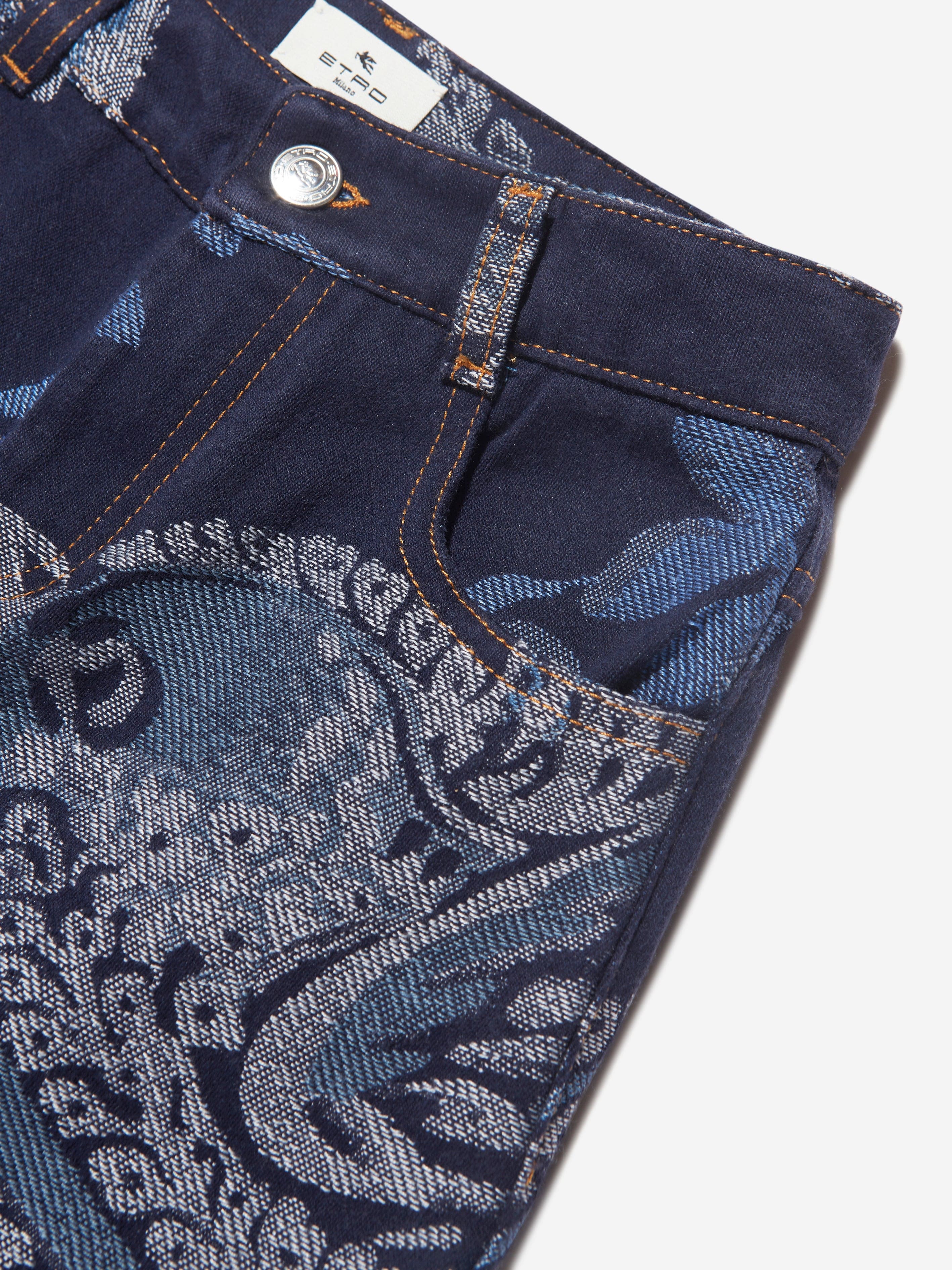 Etro Boys Jacquard Bird And Flower Trousers in Navy