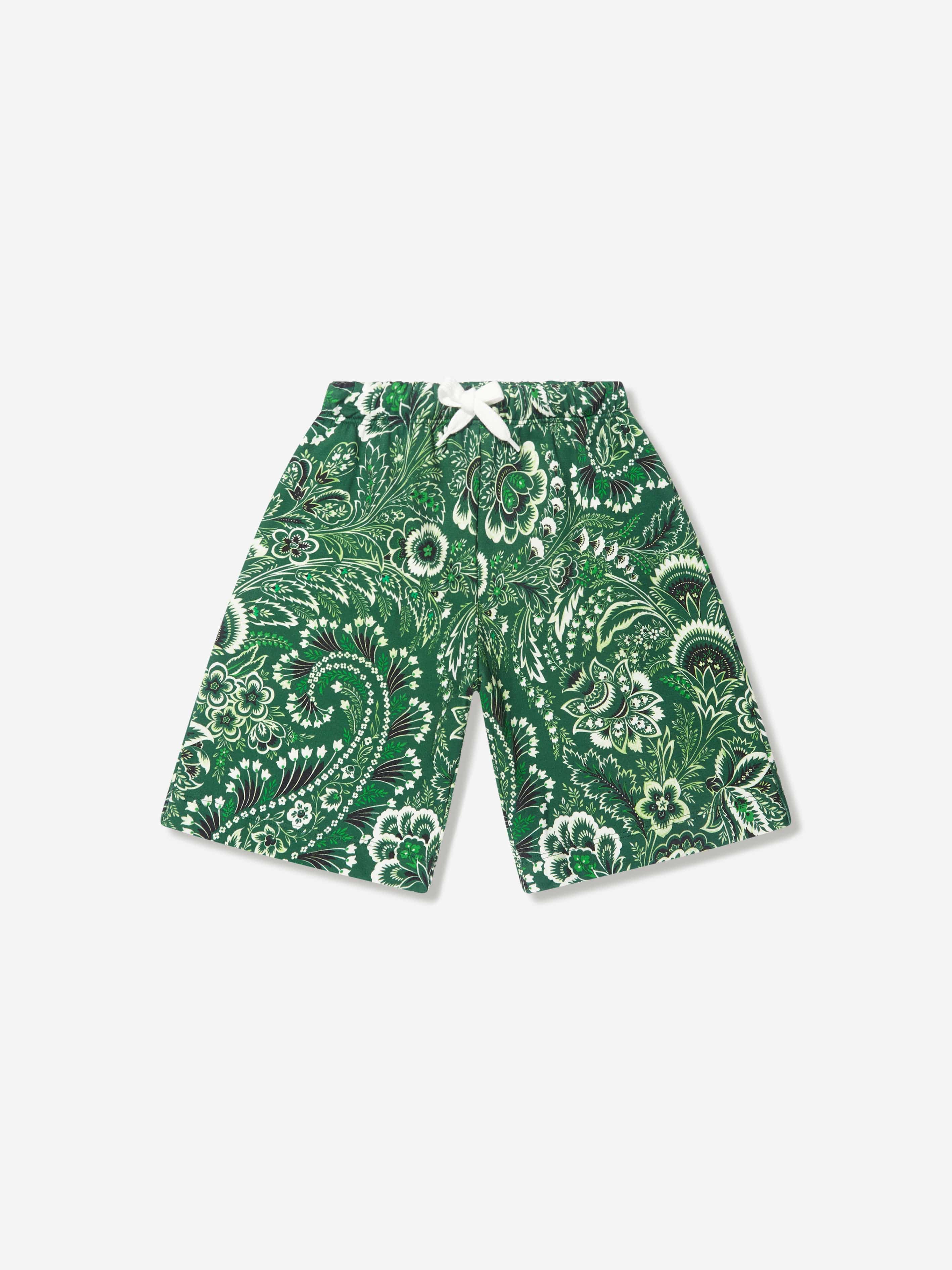 Etro Boys Floral Paisley Shorts in Green