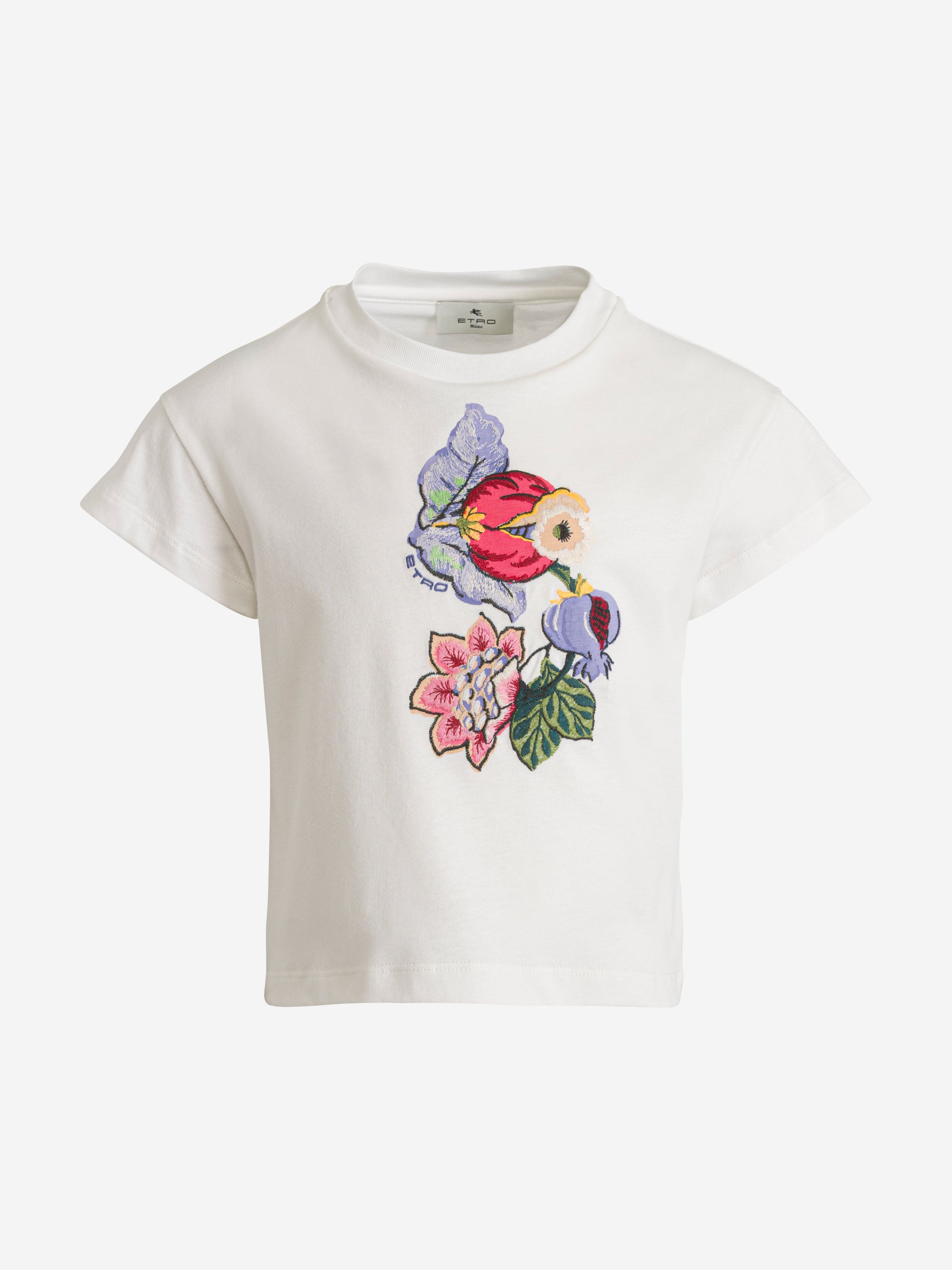 Etro Girls Flower Print T-Shirt in Ivory