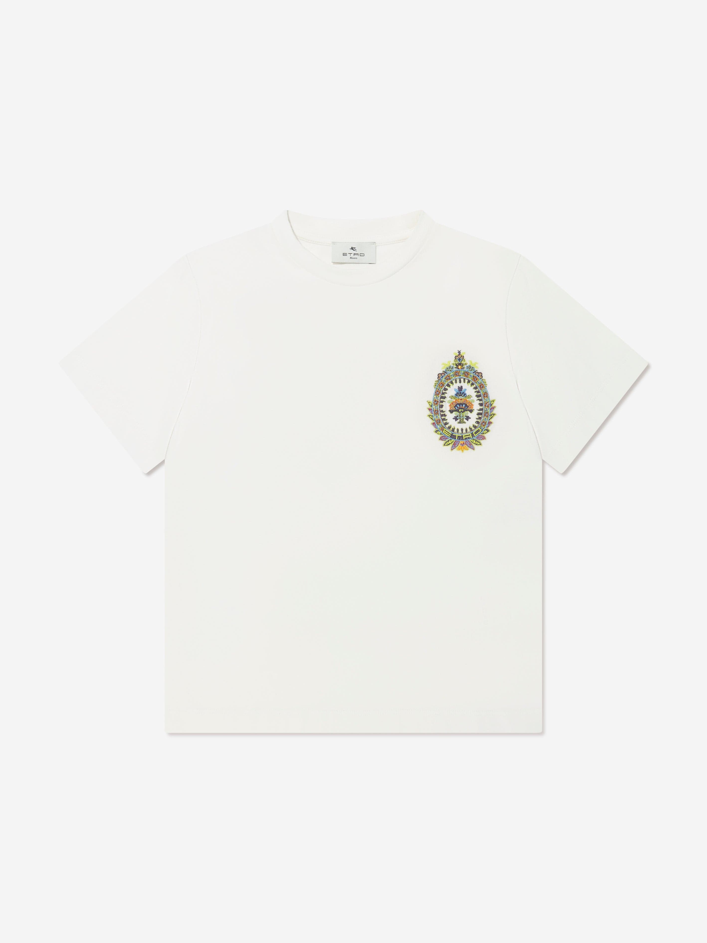 Etro Boys Crest Logo T-Shirt in Ivory