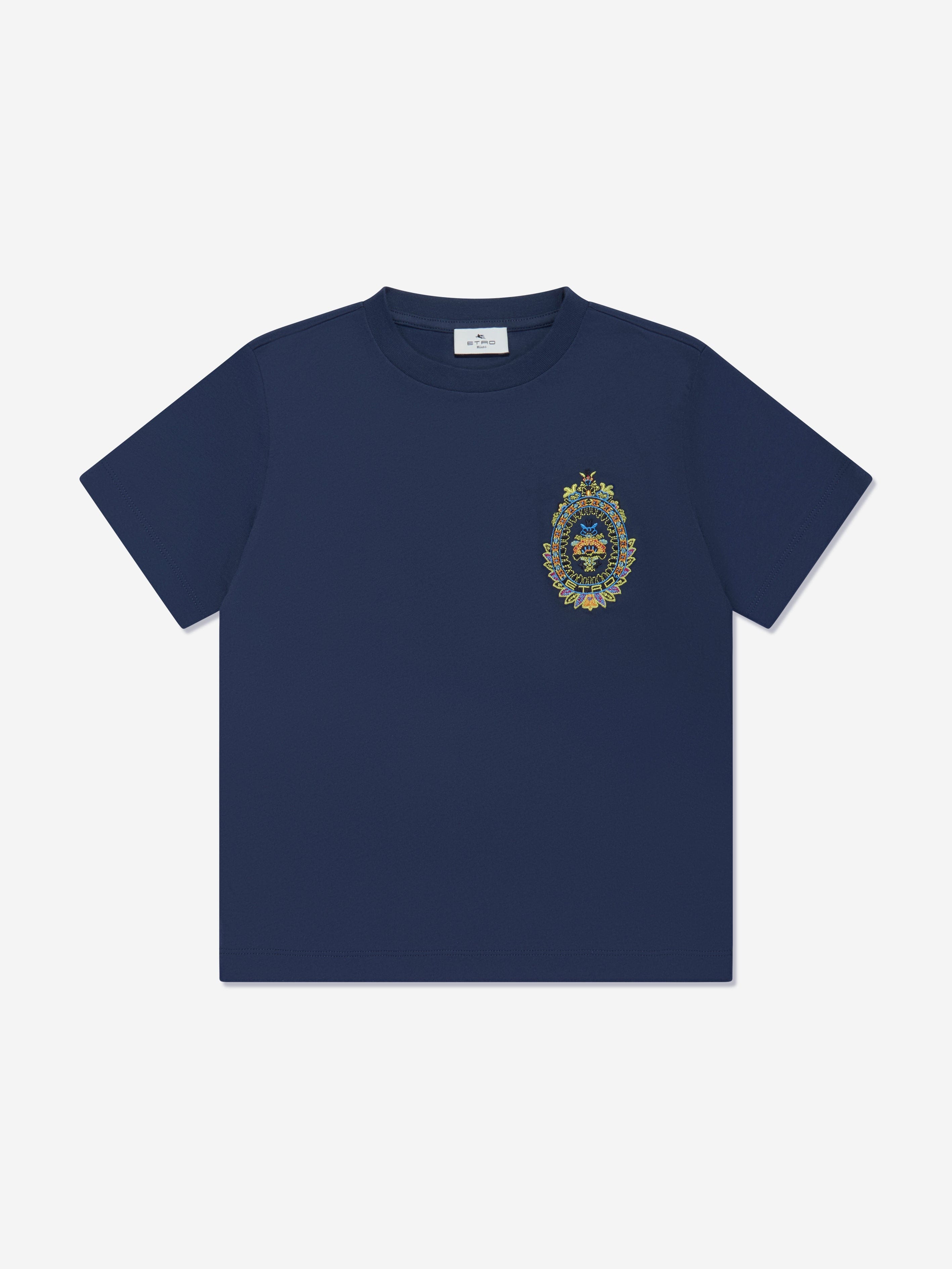 Etro Boys Crest Logo T-Shirt in Navy