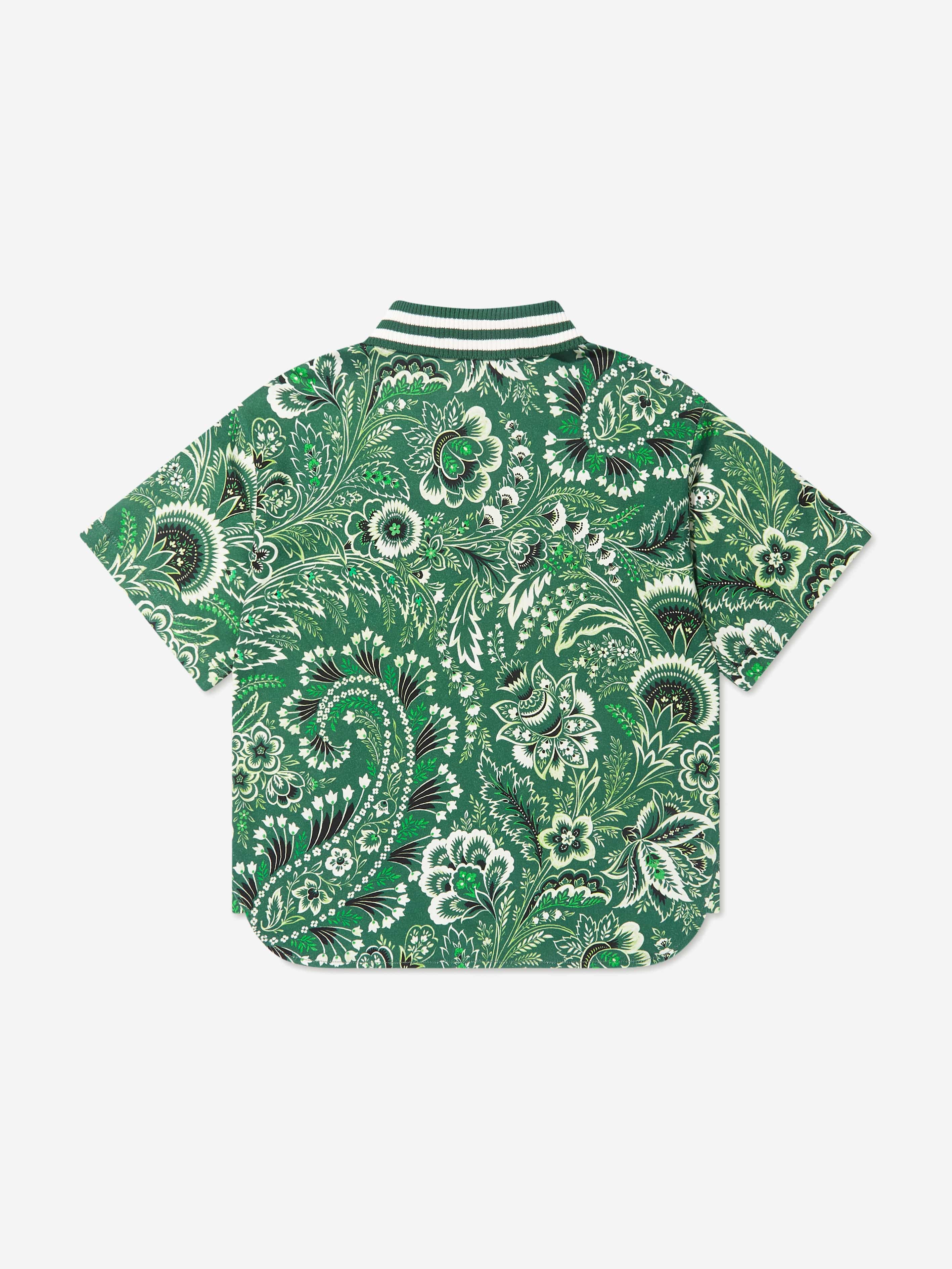 Etro Boys Floral Paisley Polo Shirt in Green