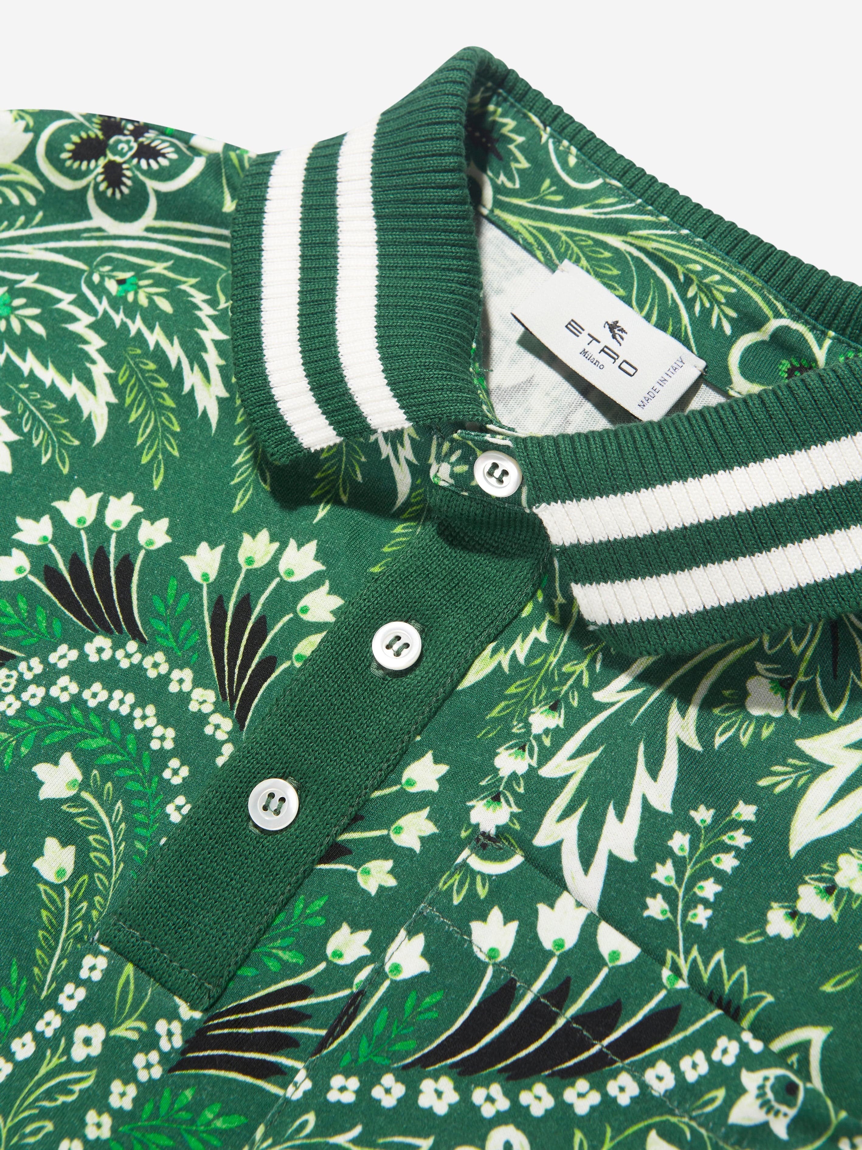 Etro Boys Floral Paisley Polo Shirt in Green