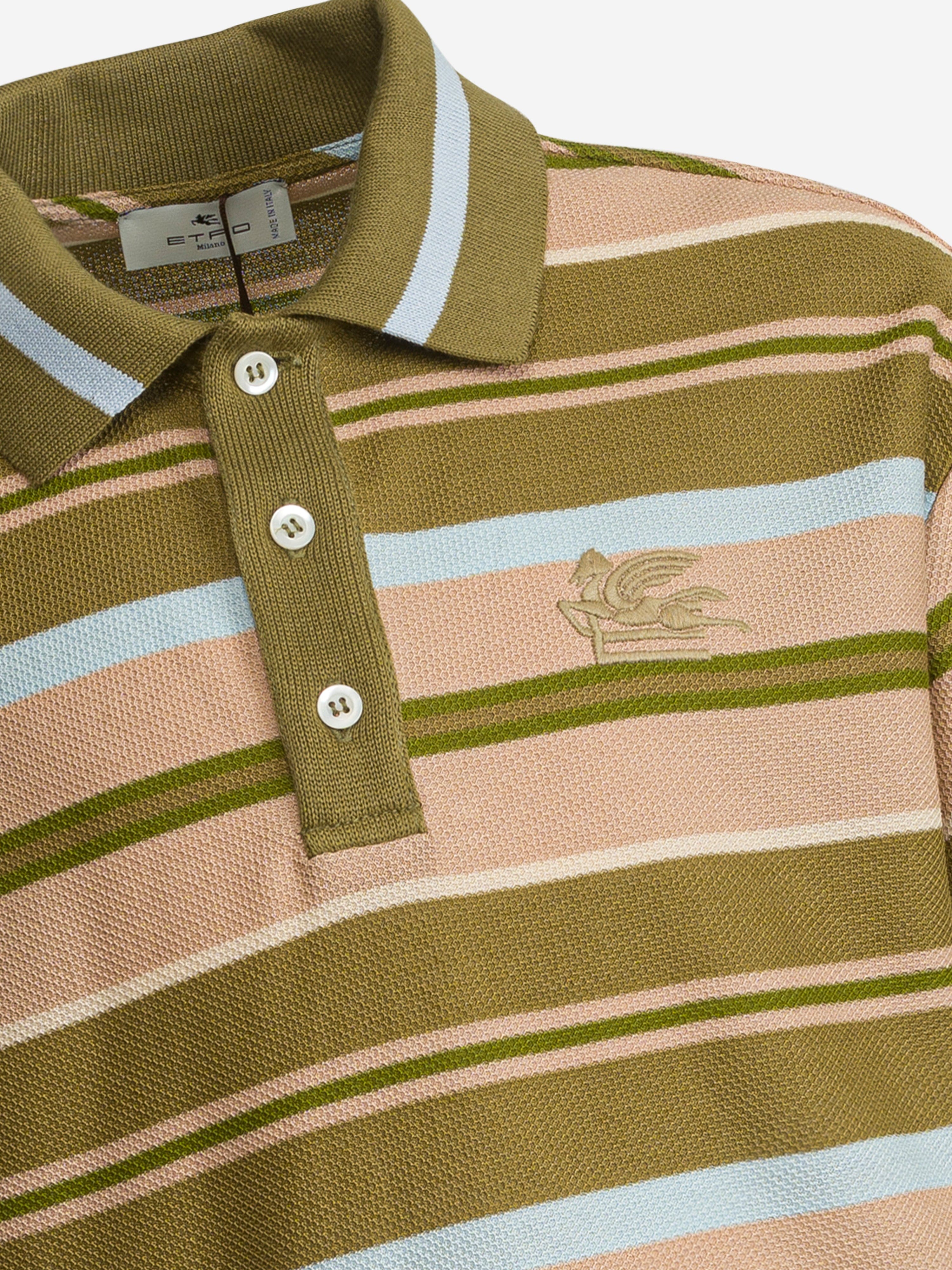 Etro Boys Striped Polo Shirt in Green