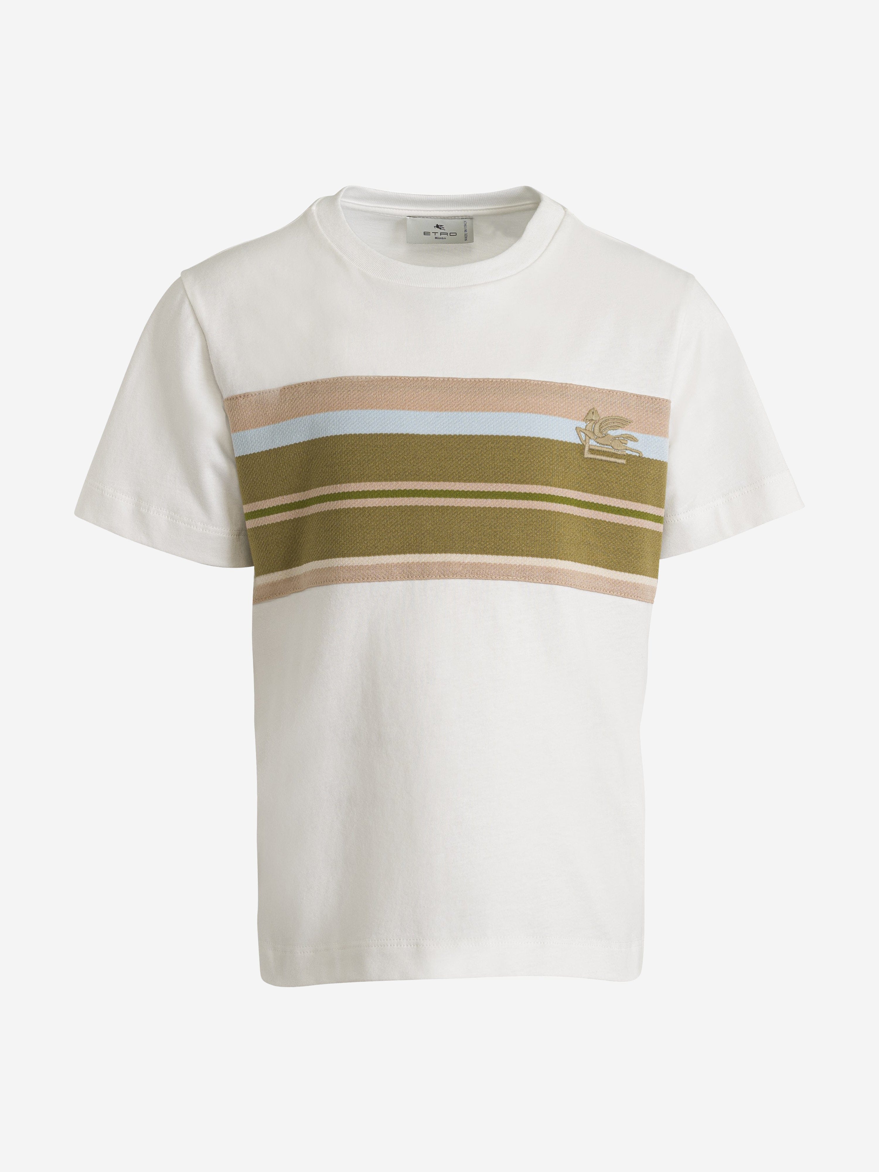 Etro Boys Striped Logo T-Shirt in Ivory