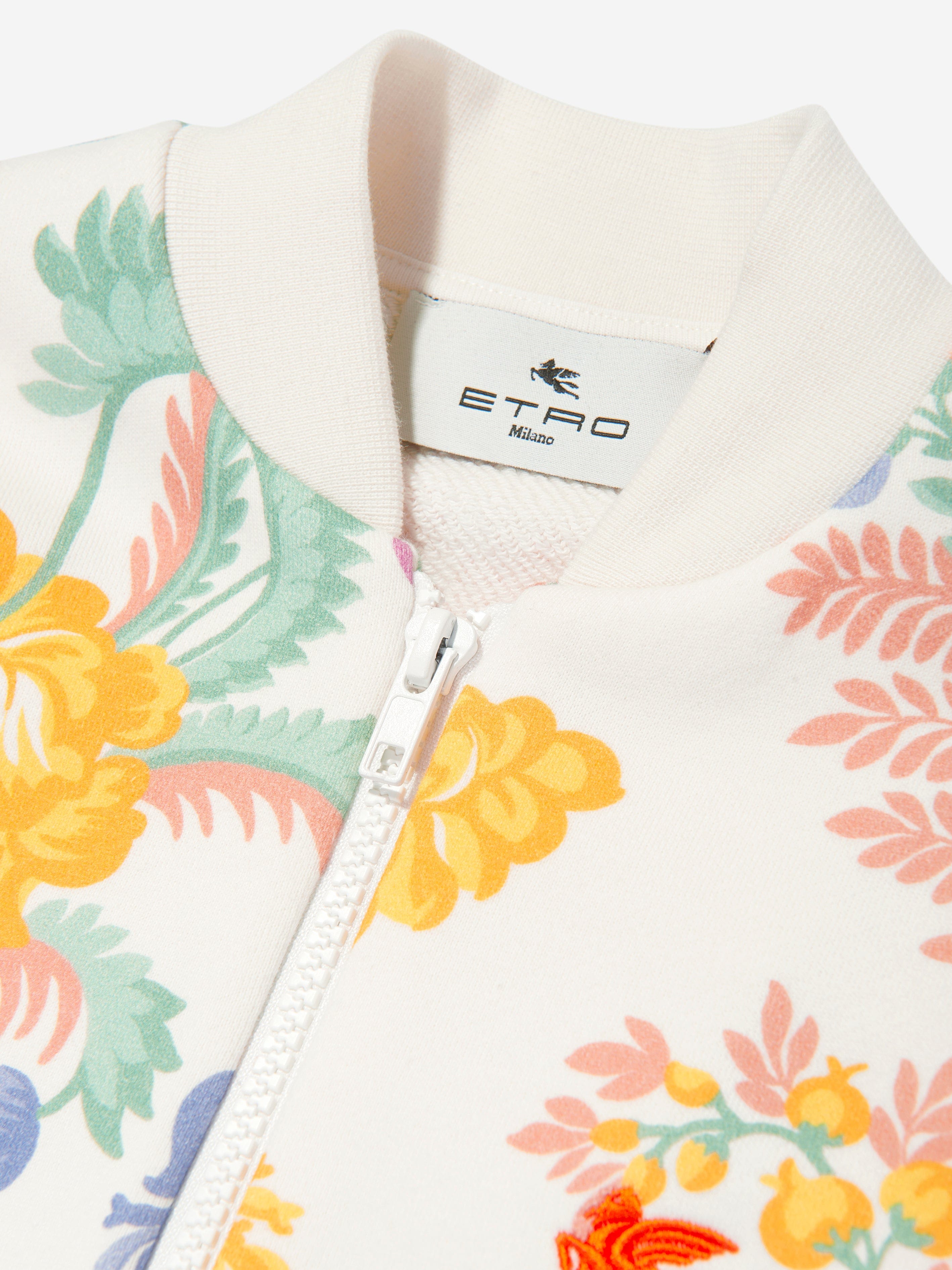 Etro Girls Floral Zip Up Top in Ivory