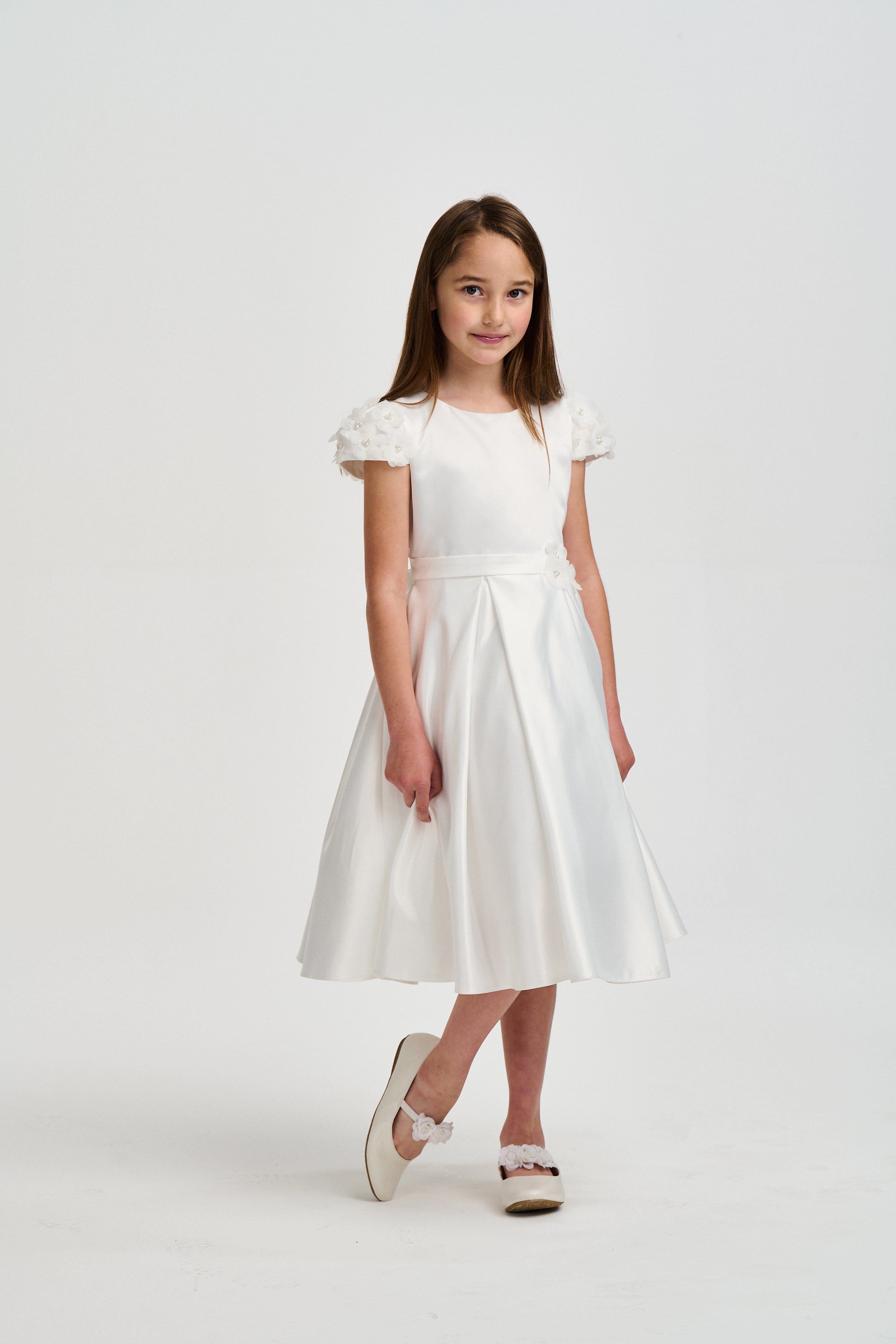 iAMe Girls Satin Flower Dress in White