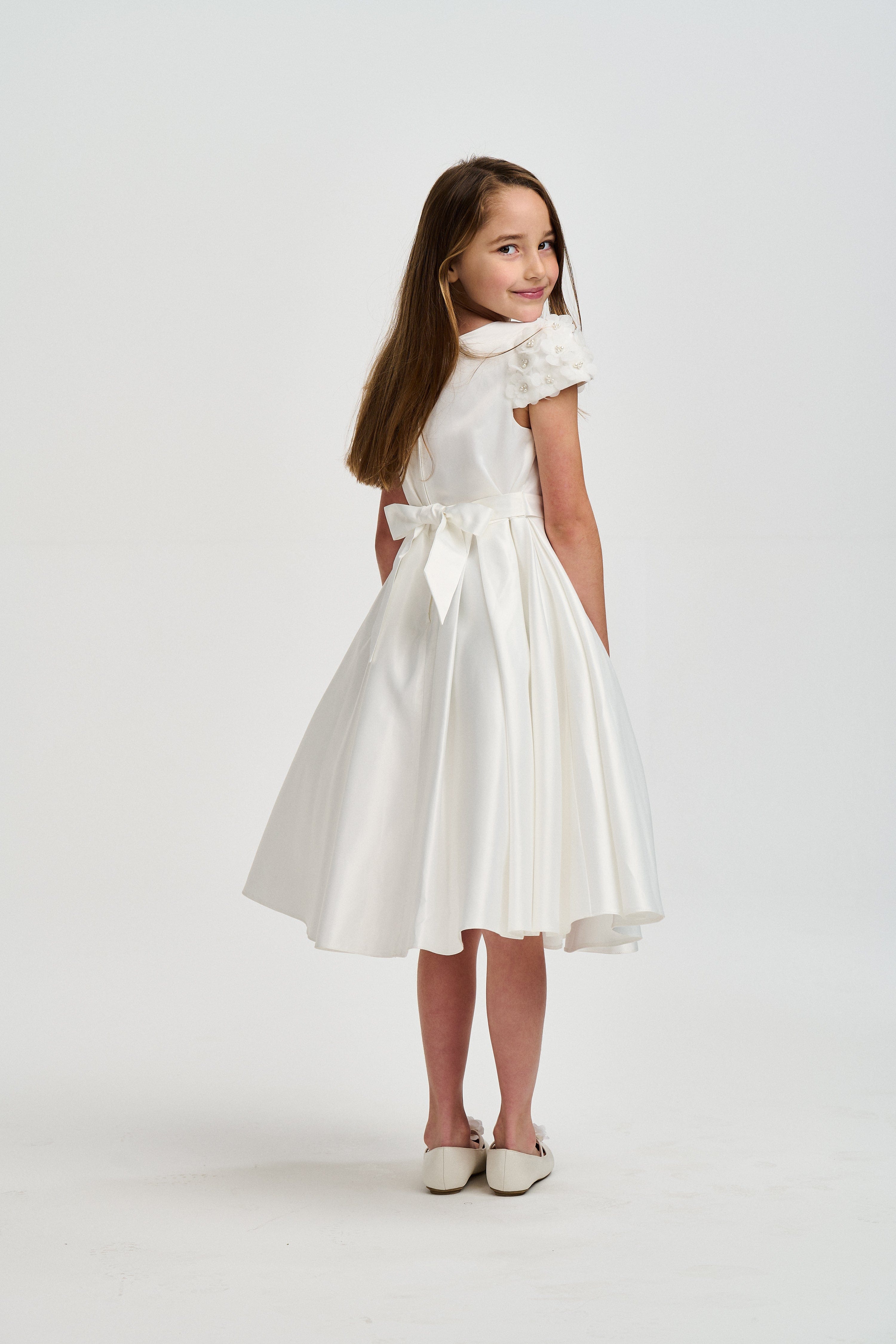 iAMe Girls Satin Flower Dress in White