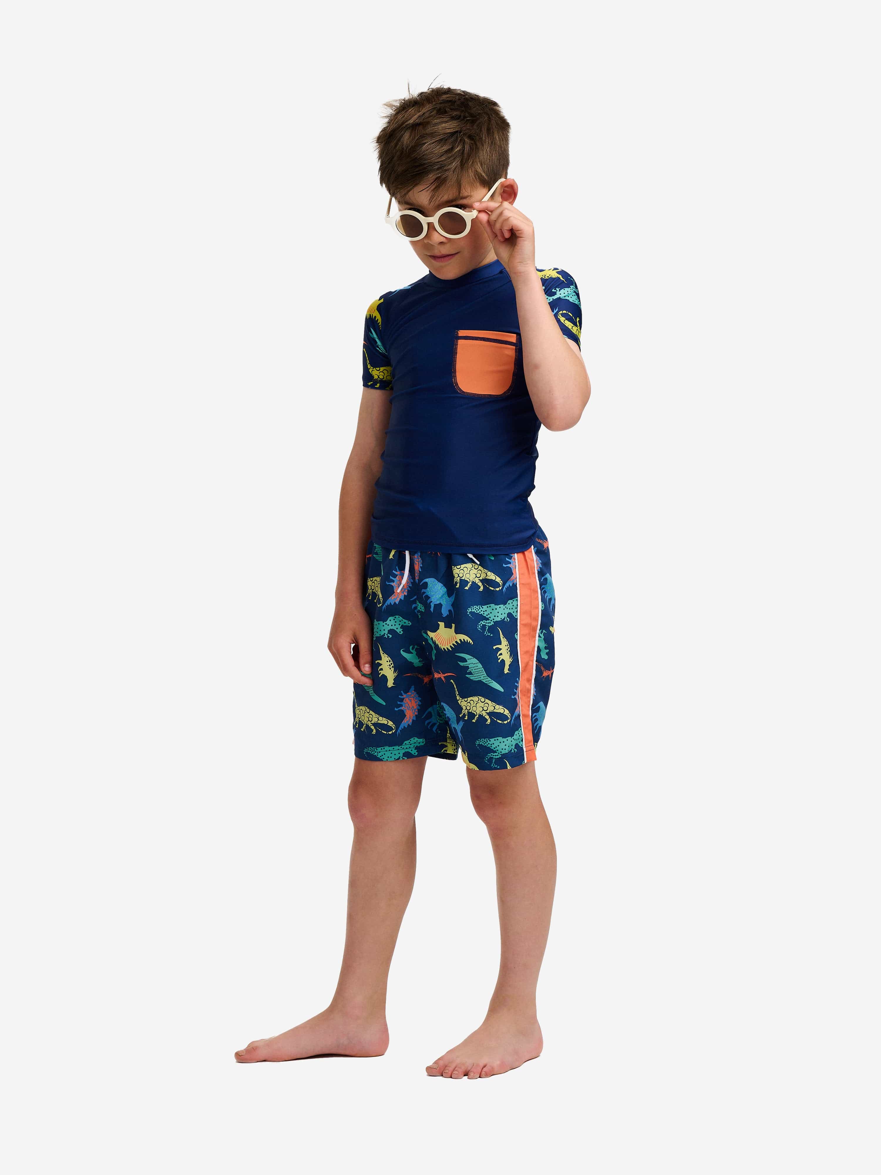 Soli Swim Boys Dinosaur Swim Shorts (UPF50+) in Navy