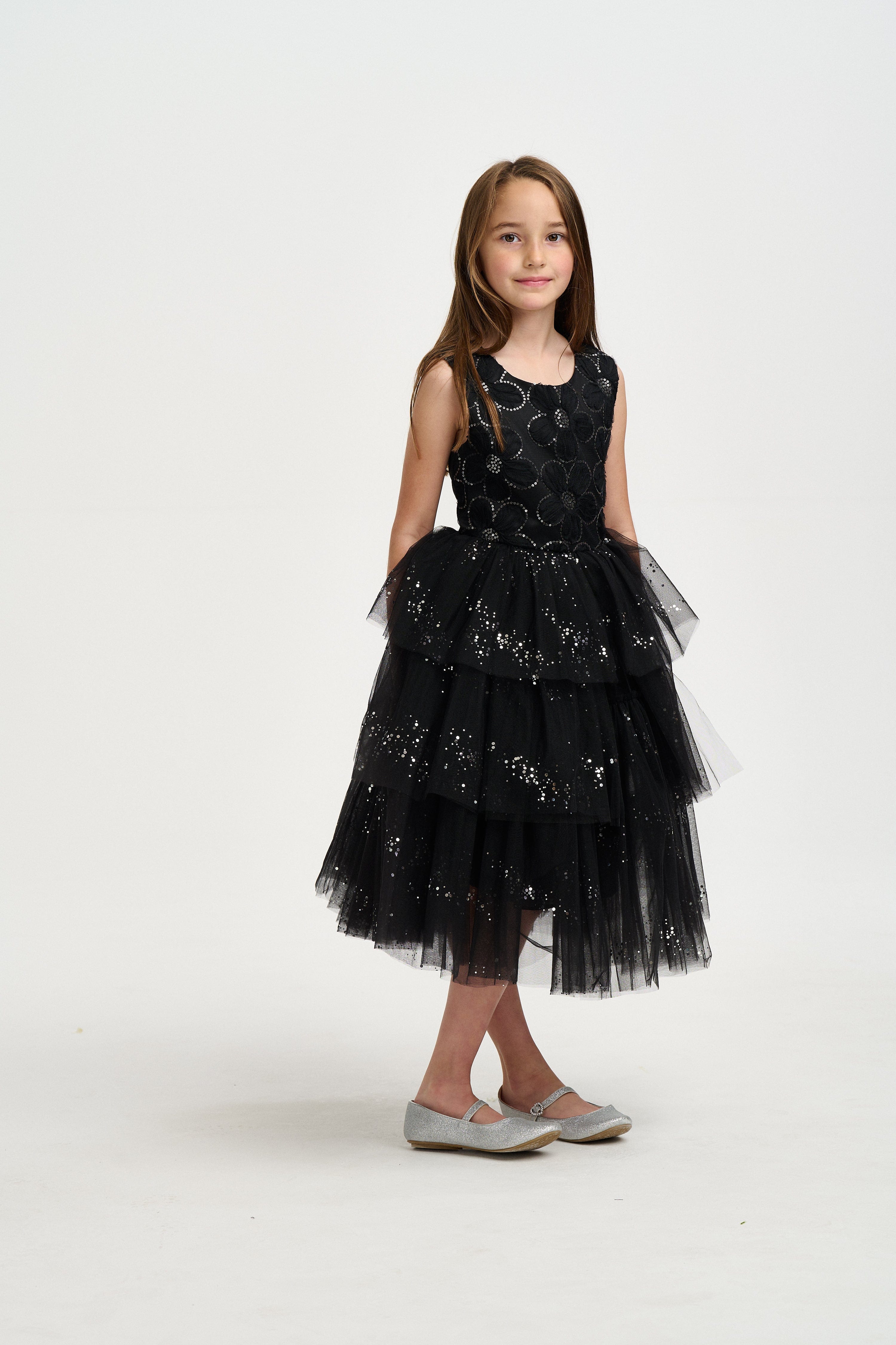 iAMe Girls Tulle Sparkle Dress in Black