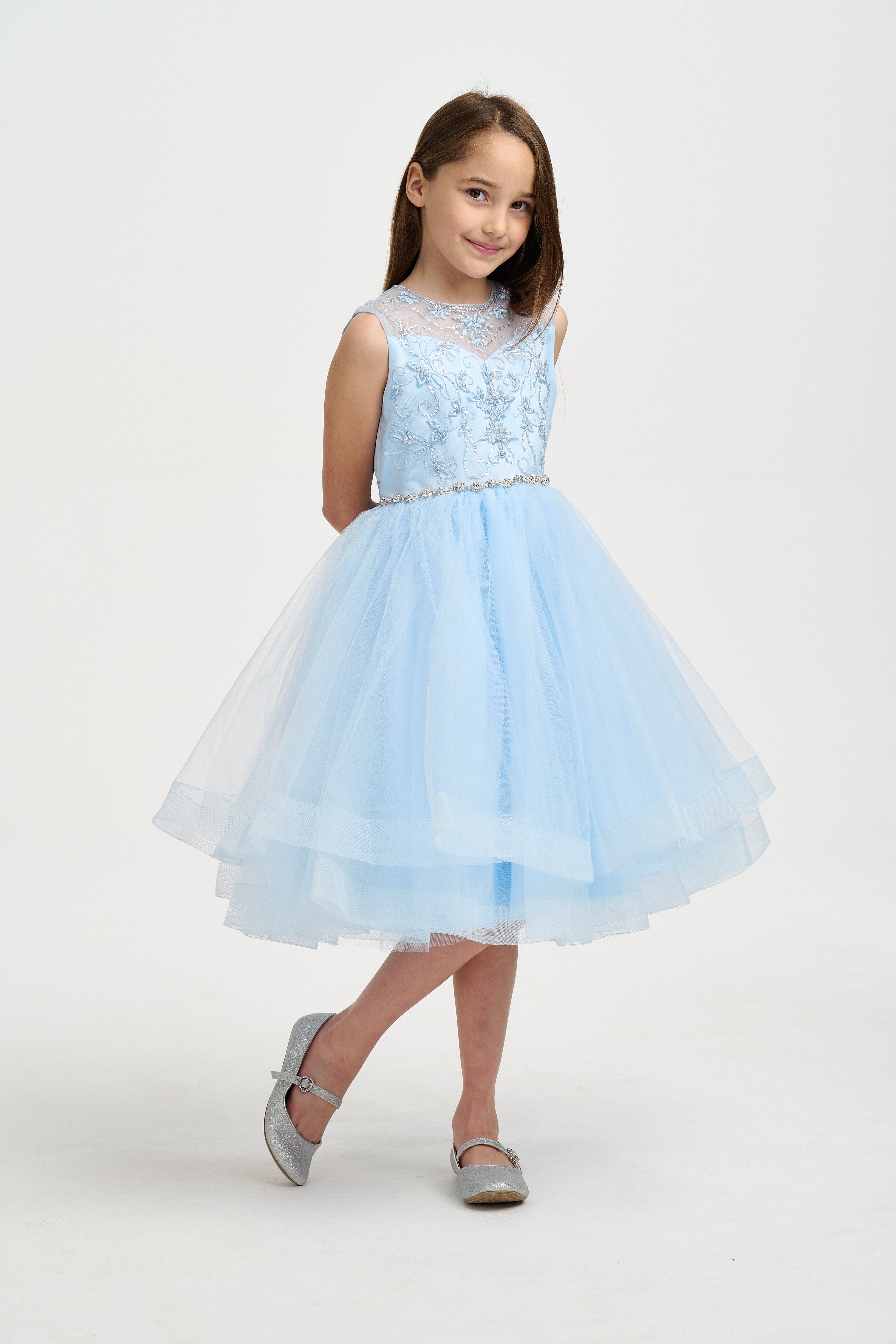 iAMe Girls Crystals Embroidered Dress in Blue