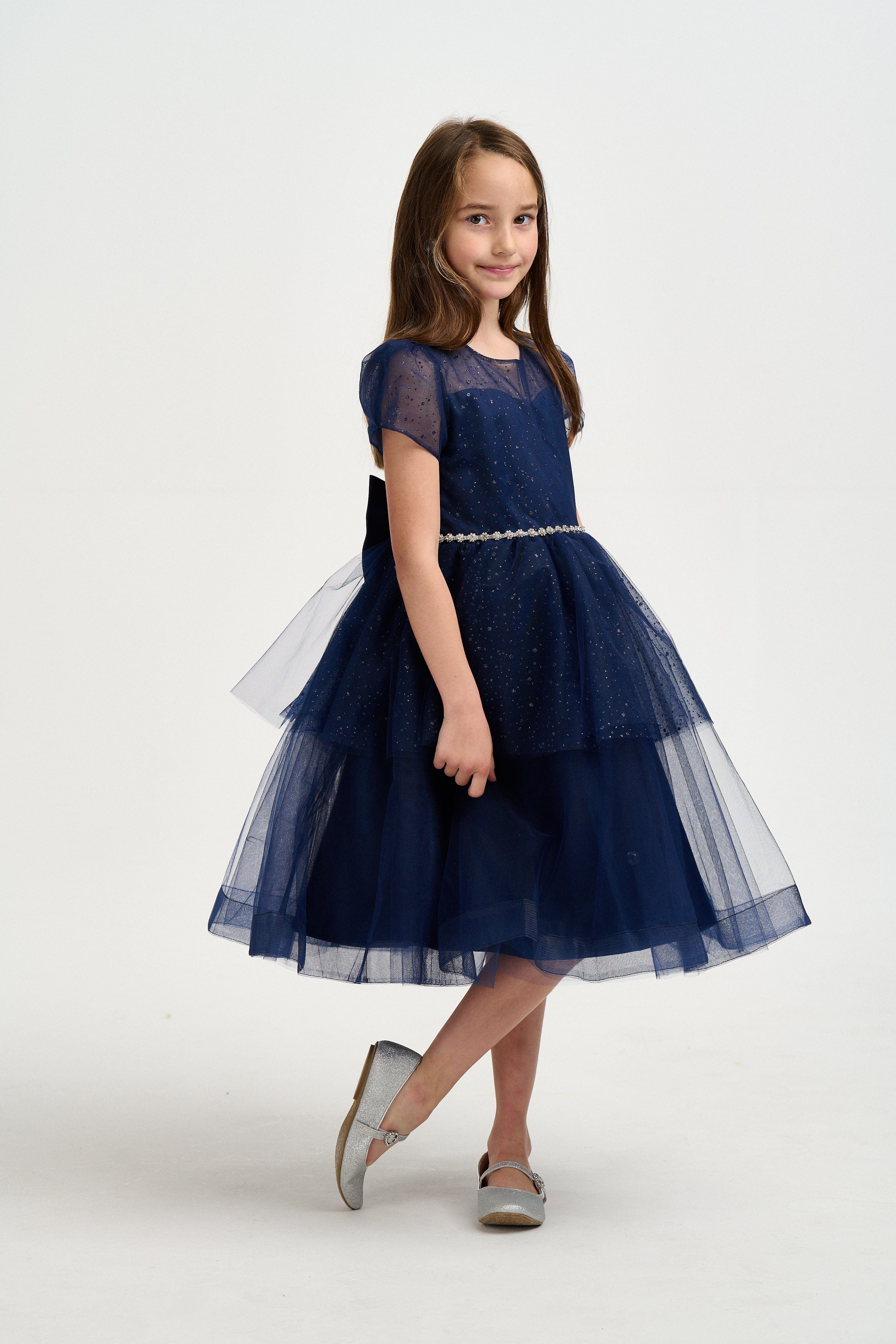 iAMe Girls Sparkle Occasion Dress in Navy