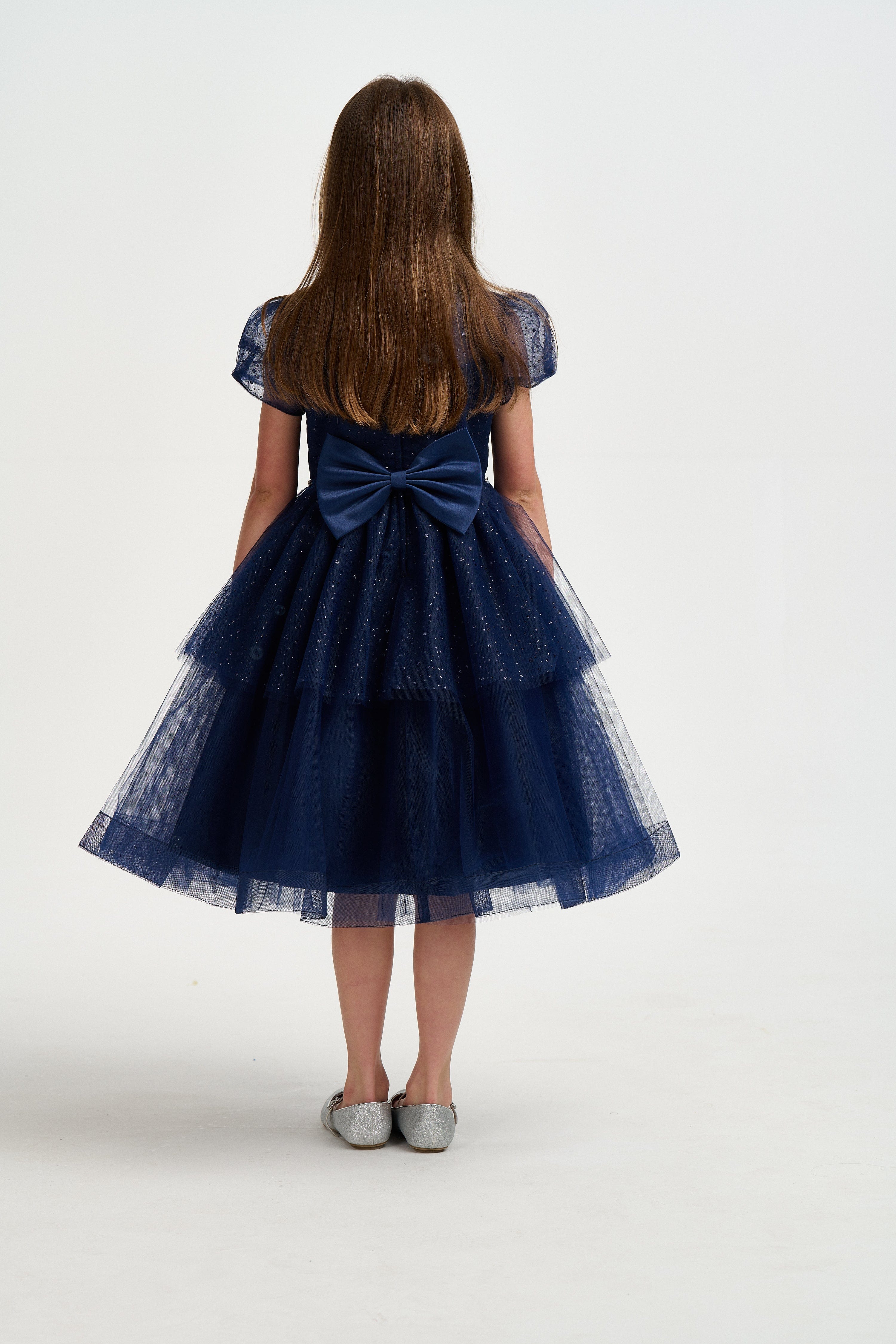 iAMe Girls Sparkle Occasion Dress in Navy