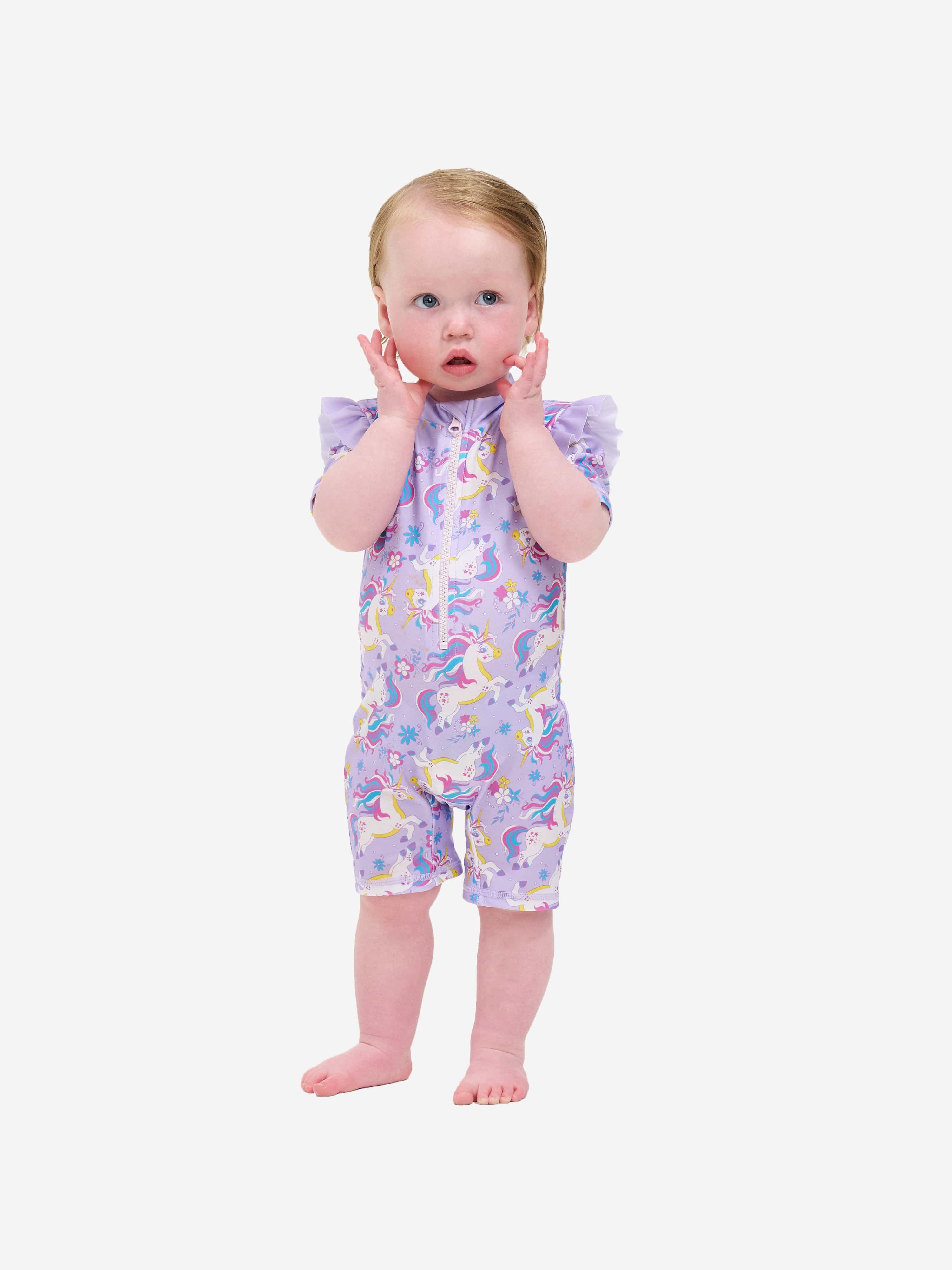 Soli Swim Baby Girls Unicorn Sun Protective Swim Suit (UPF50+) in Purple