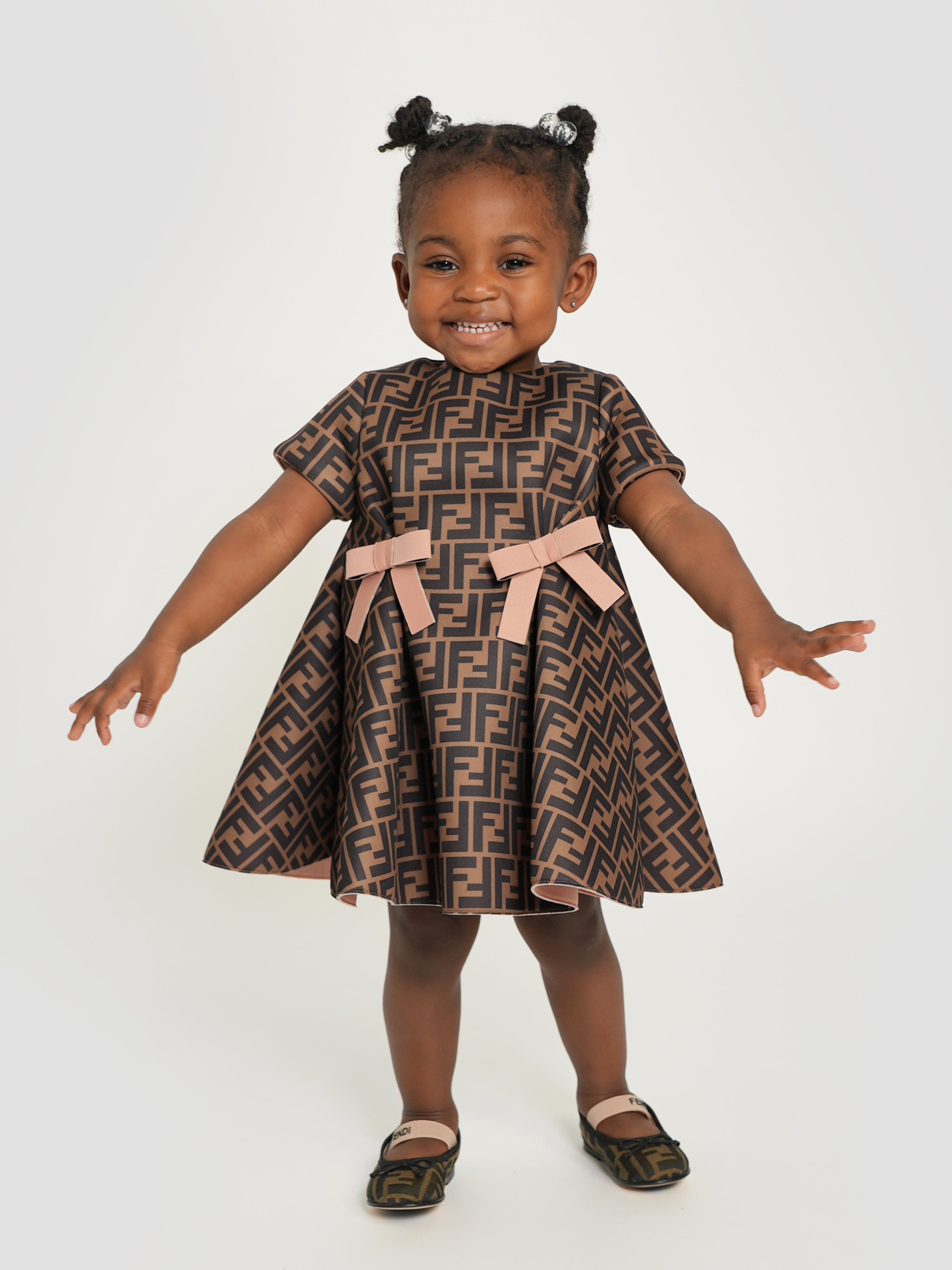 Fendi Baby Girls FF Logo Dress in Brown