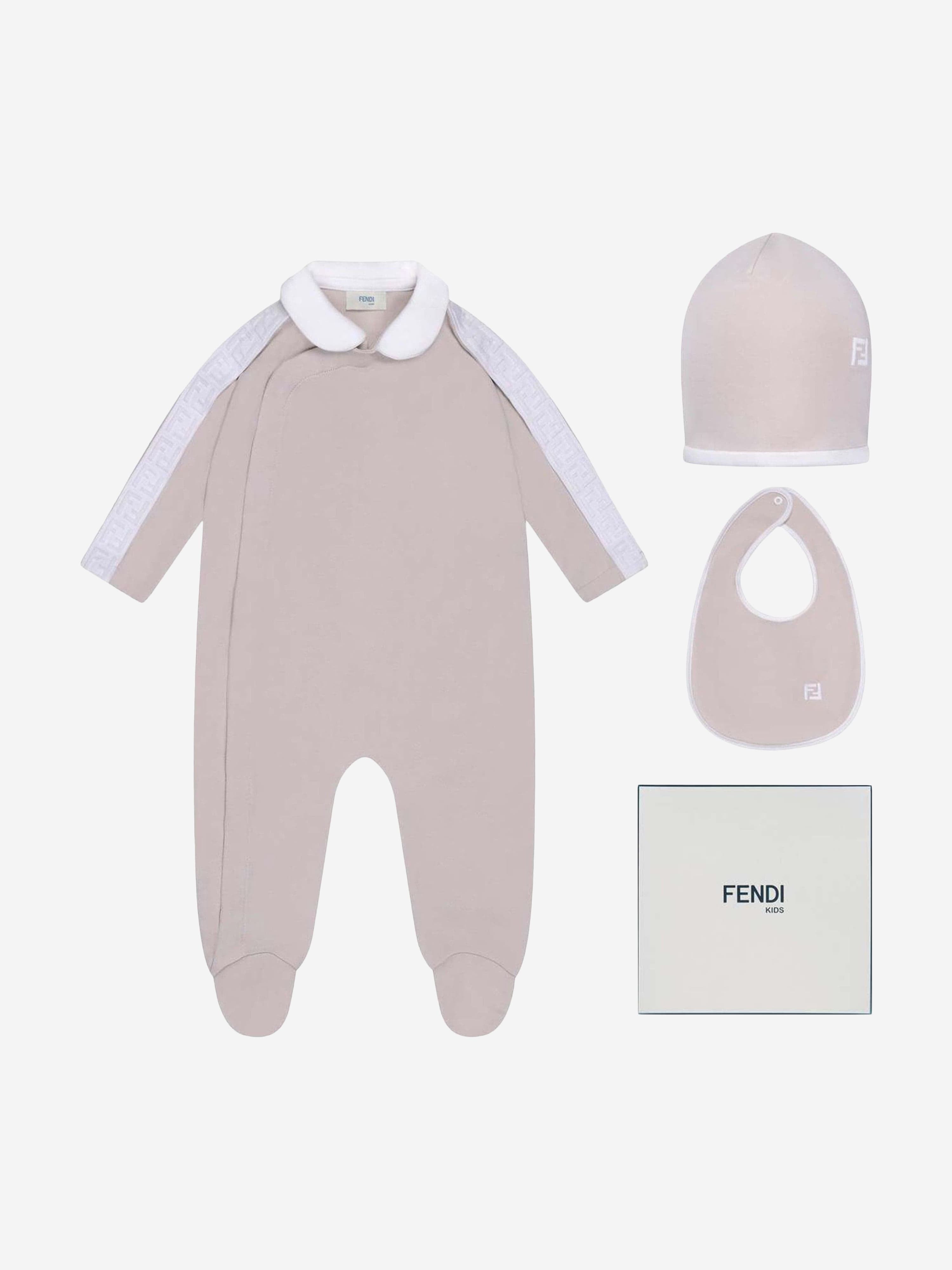 Fendi Baby Logo Babygrow Gift Set in Beige