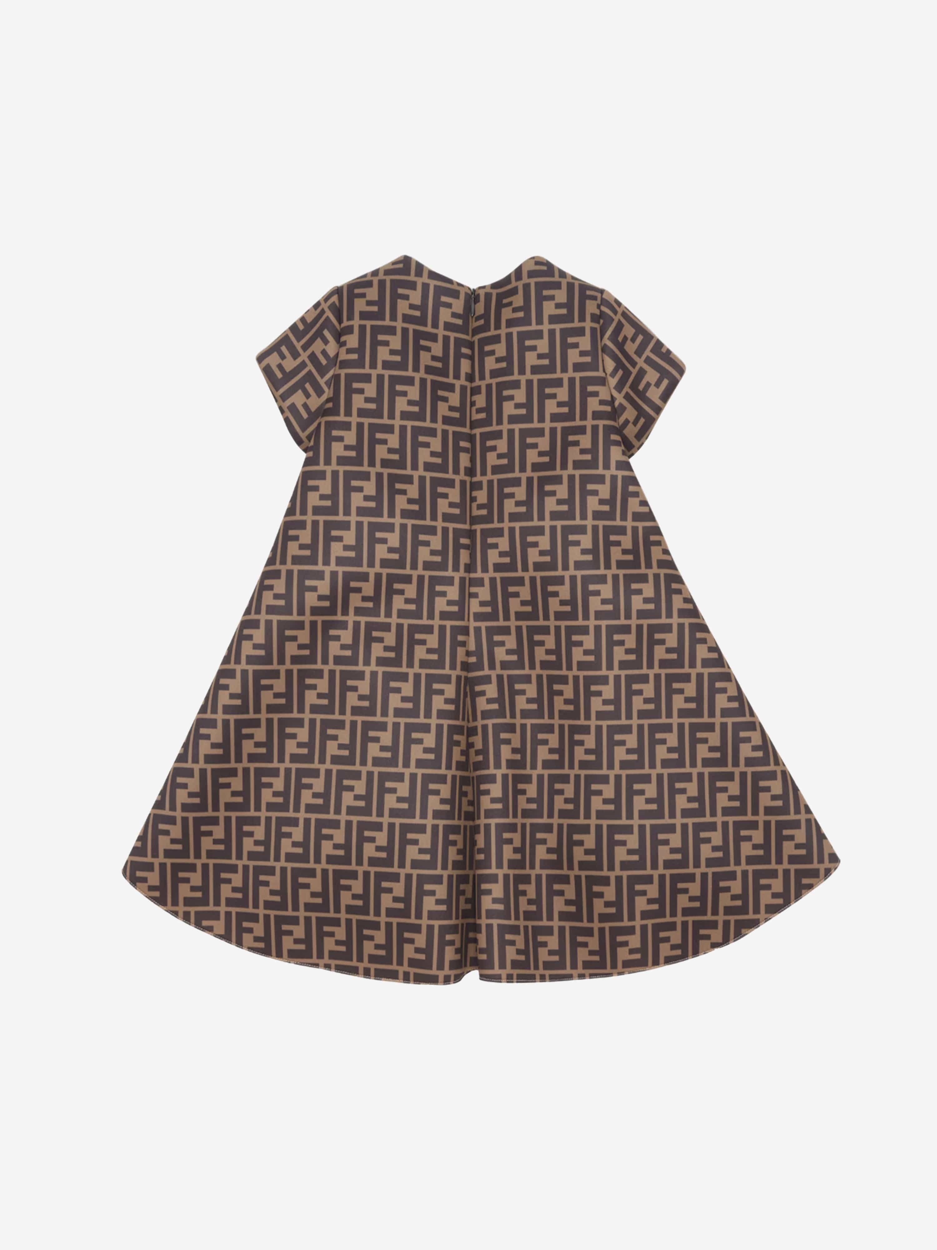 Fendi Girls Neoprene FF Logo Bow Dress