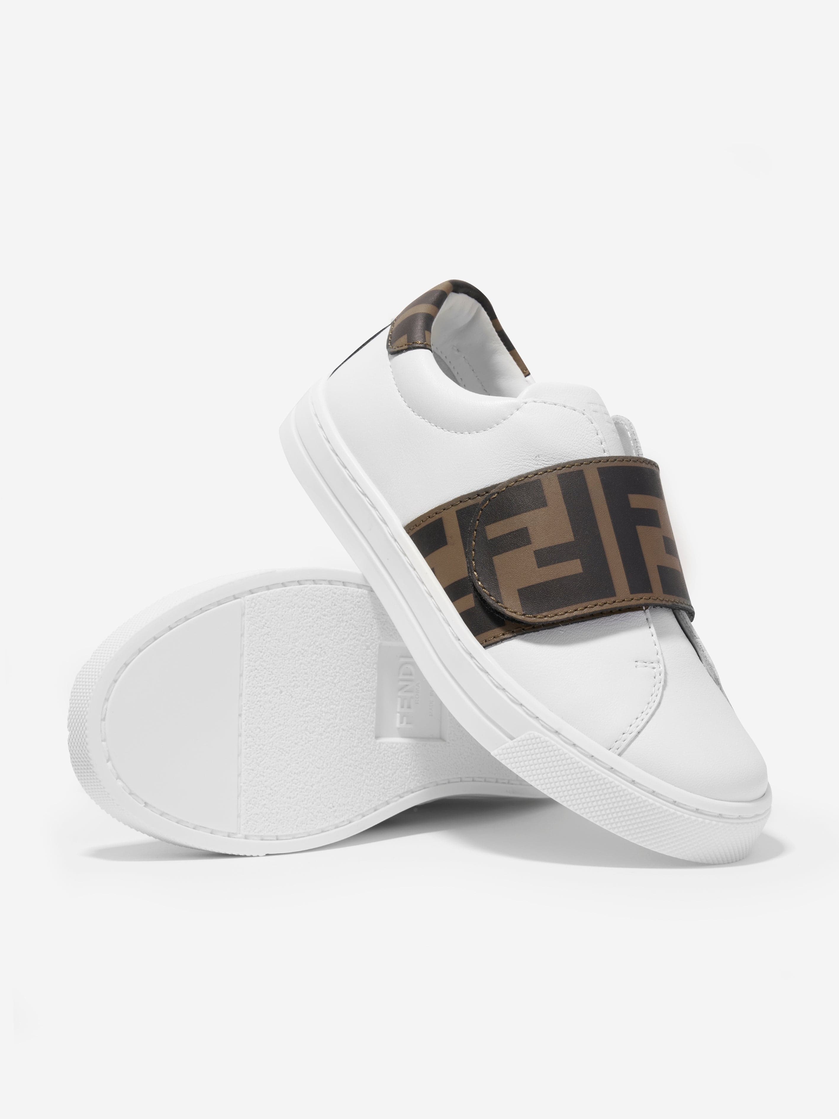 Fendi Kids Leather FF Logo Trainers in White