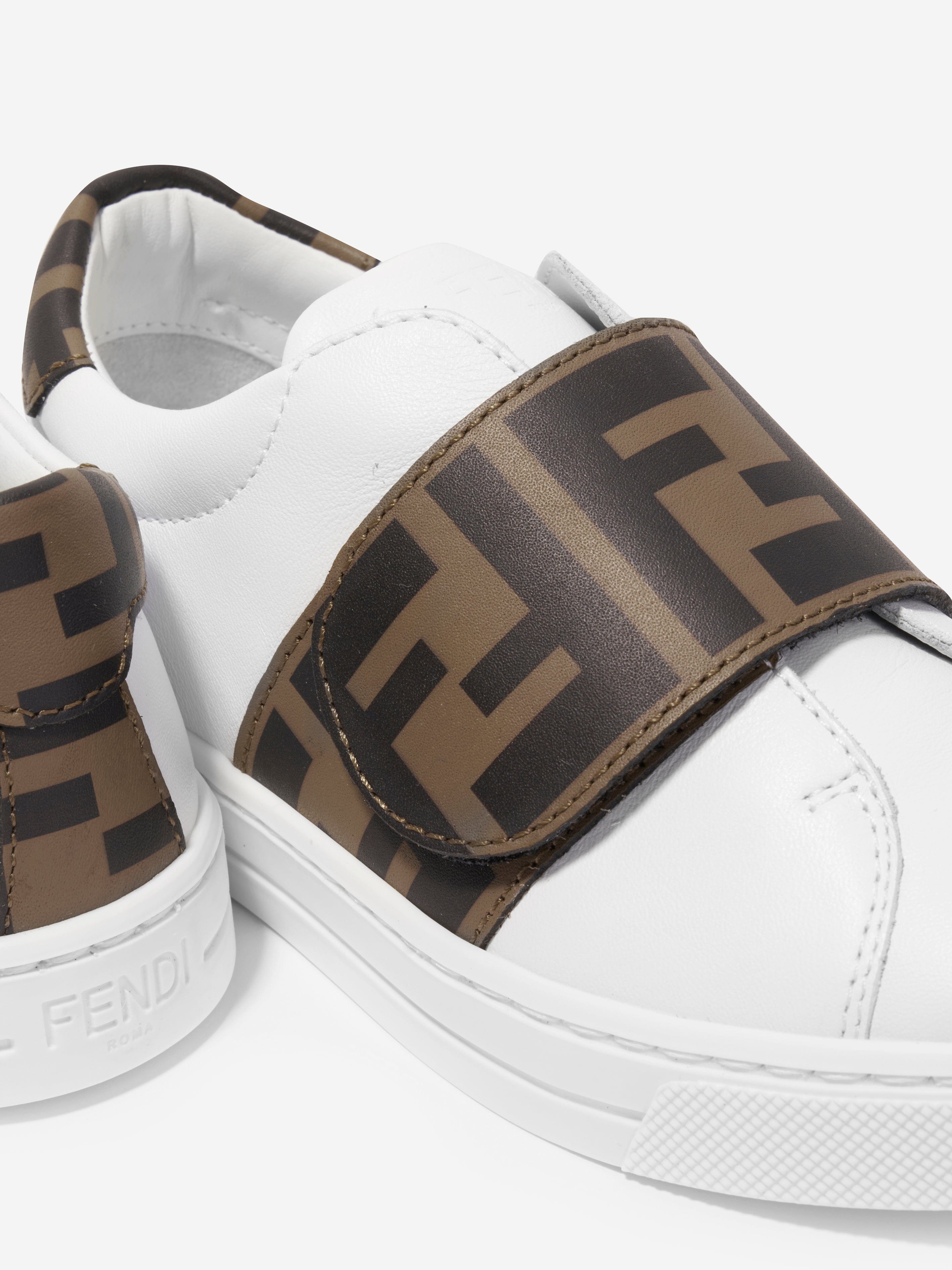 Fendi Kids Leather FF Logo Trainers in White