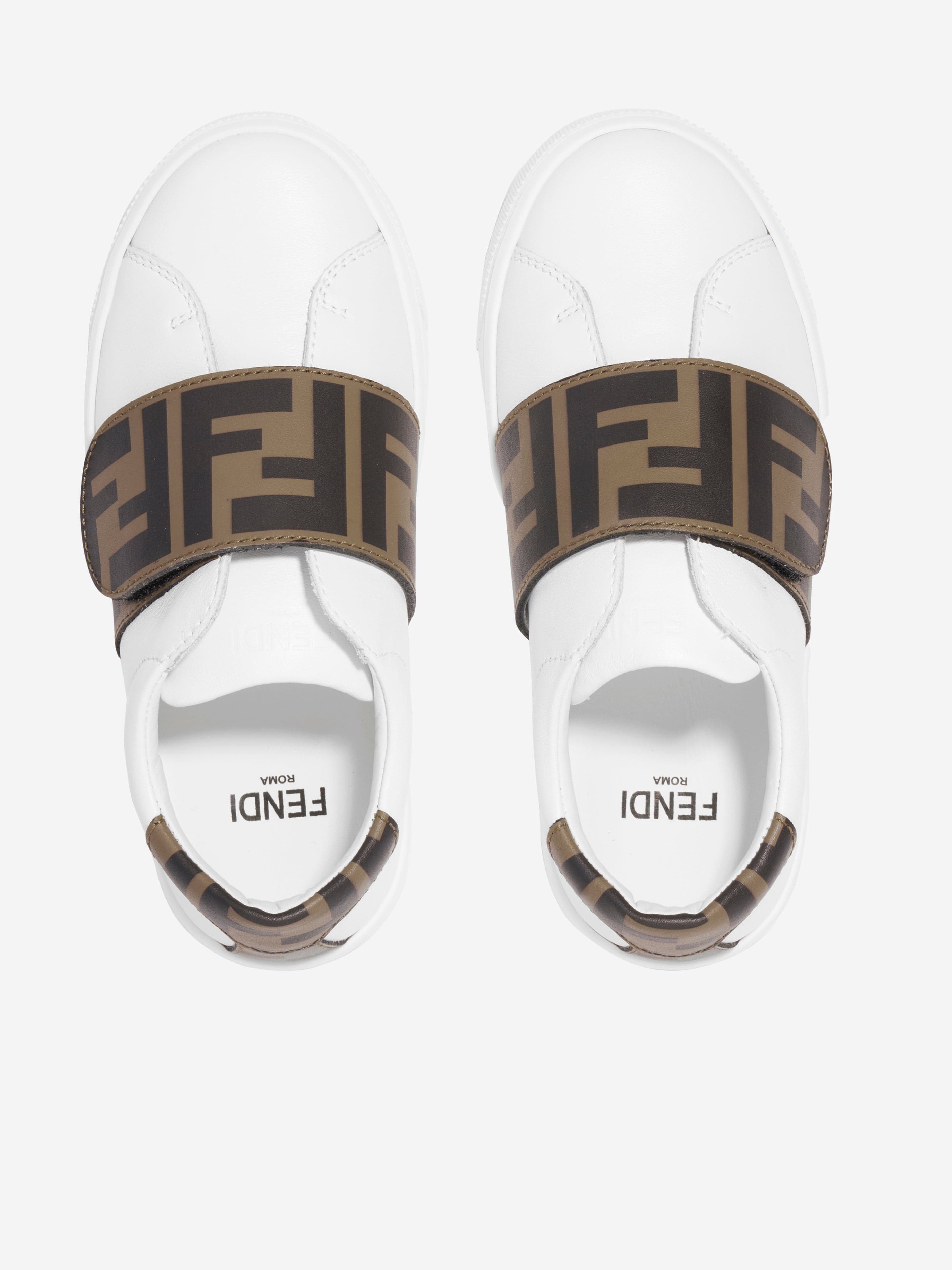 Fendi Kids Leather FF Logo Trainers in White