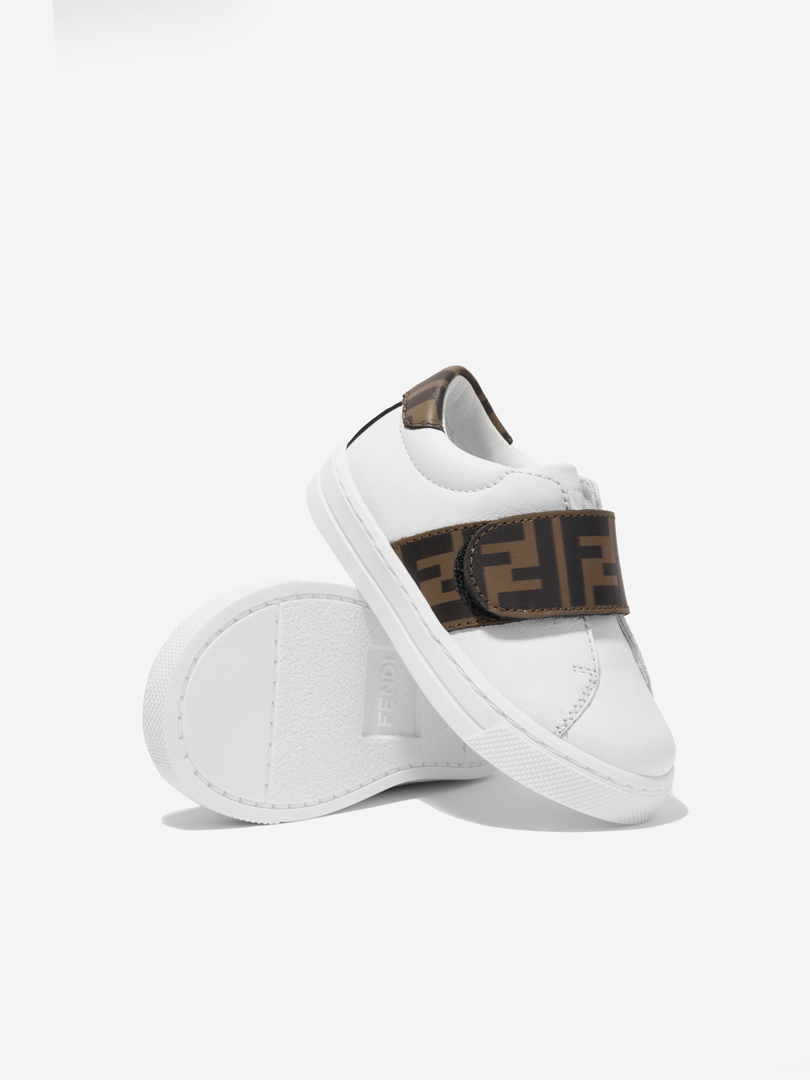 Fendi Kids Leather FF Logo Trainers in White