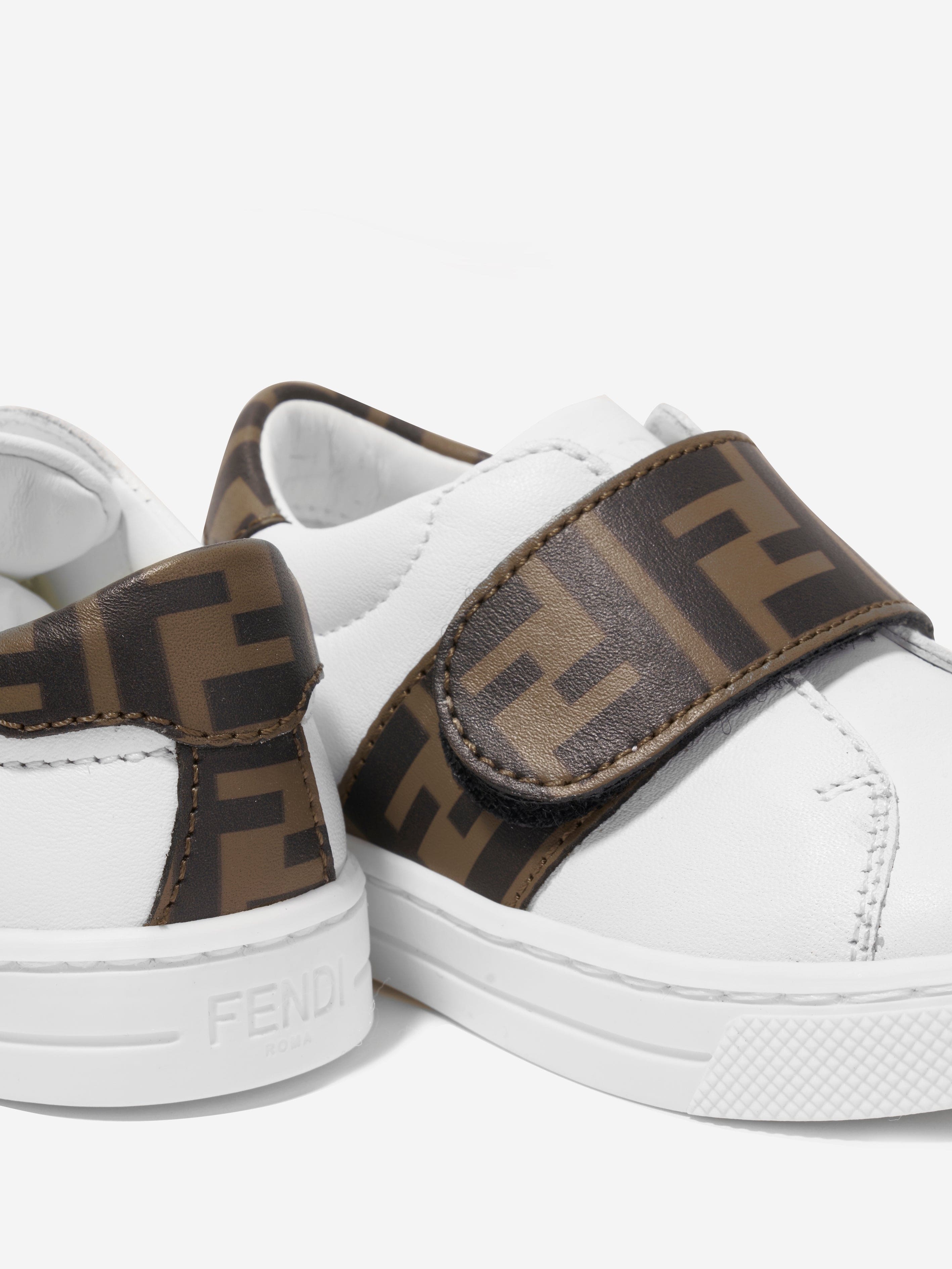 Fendi Kids Leather FF Logo Trainers in White